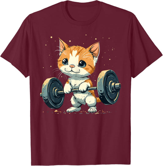 Weightlifter Cat on Weightlifting Men Women Kids T-Shirt - T-Shirt | Maroon