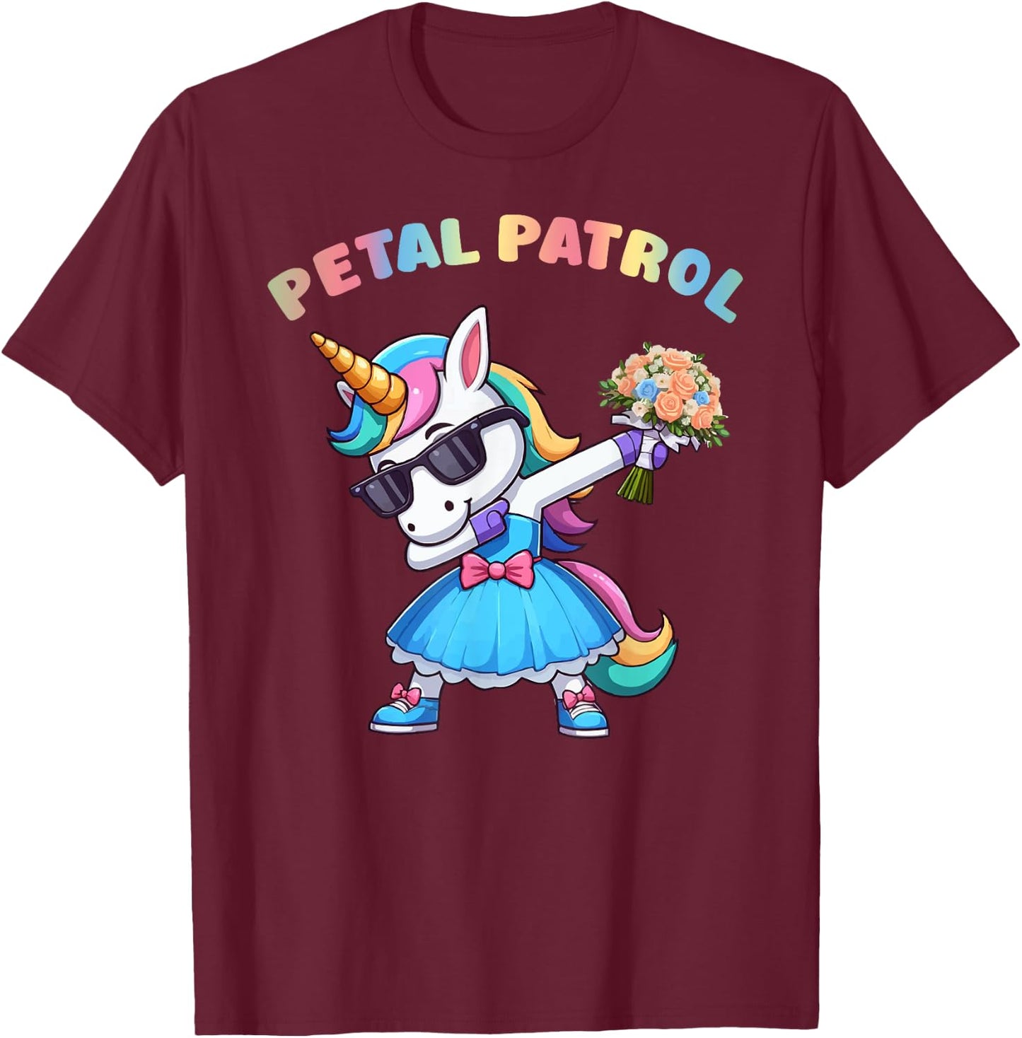 Wedding Petal Patrol Flower Girl Unicorn Bridesmaid T-Shirt - T-Shirt | Maroon