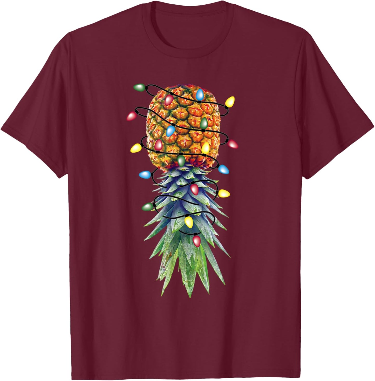 Funny Christmas Lights Upside Down Pineapple Swinger T-Shirt - T-Shirt | Maroon