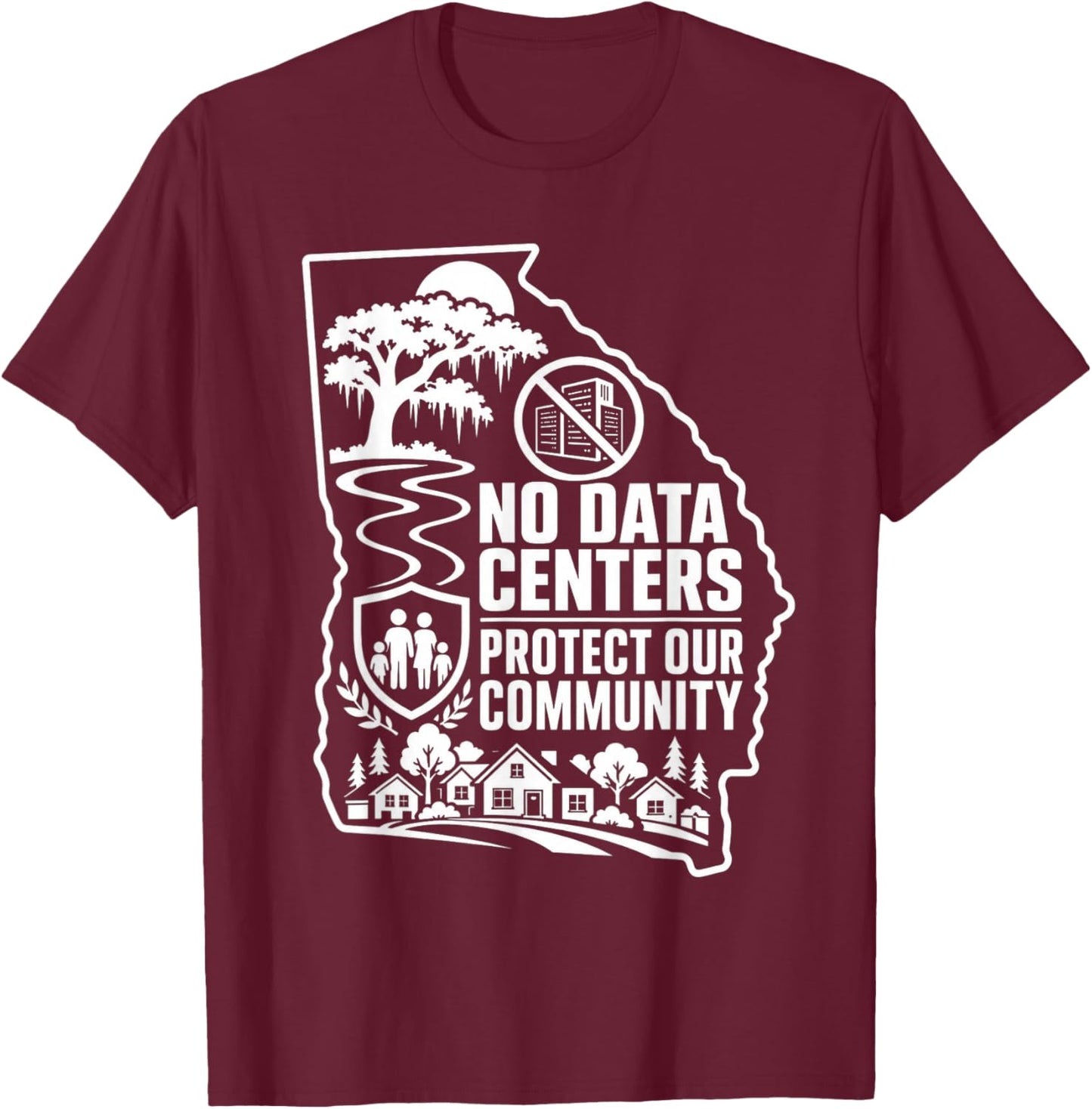 No Data Centers Protect Our Community Retro T-Shirt - T-Shirt | Maroon