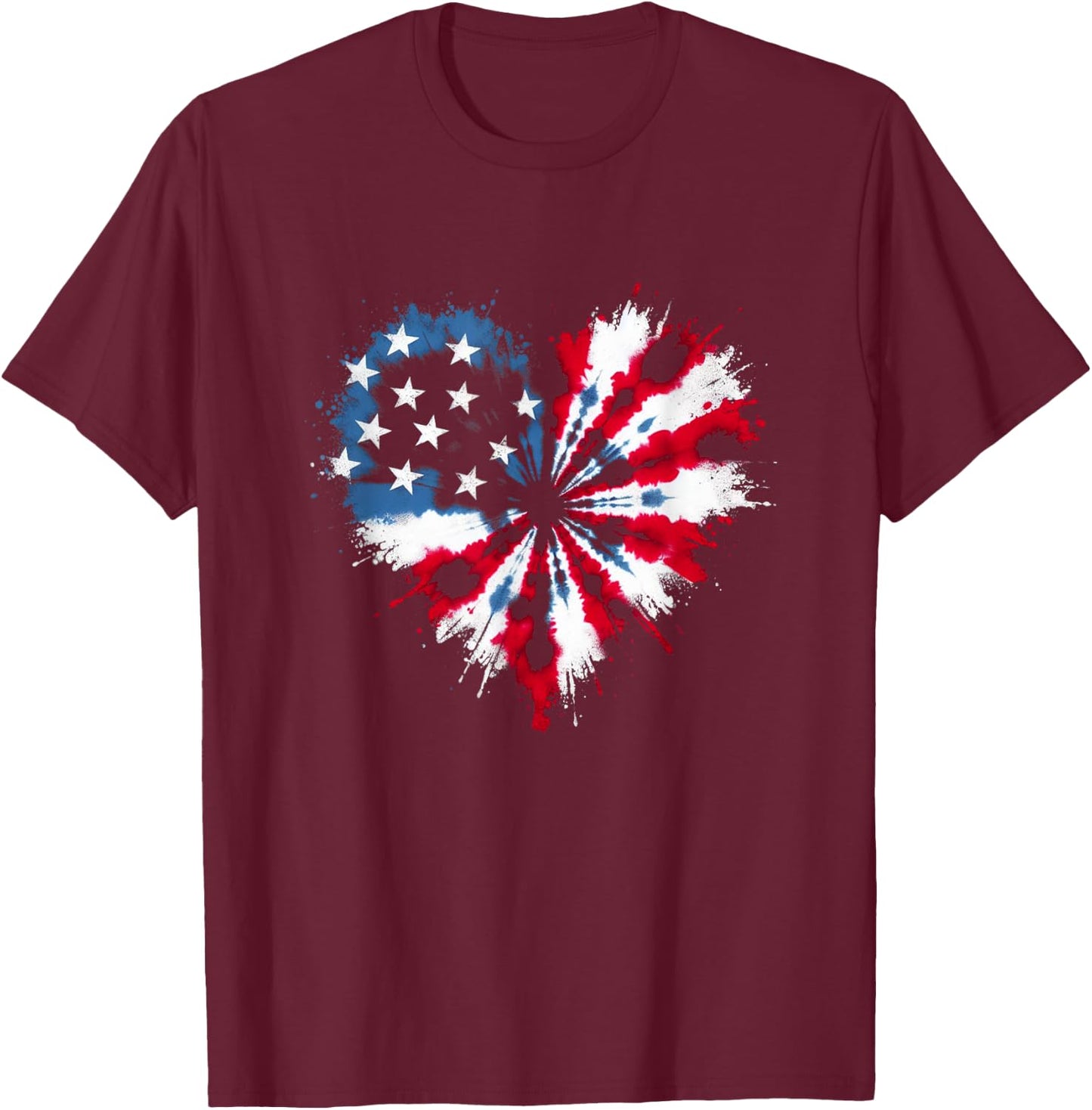 Tie dye Heart USA Flag Colors white, Red & Blue 4th Of July T-Shirt - T-Shirt | Maroon