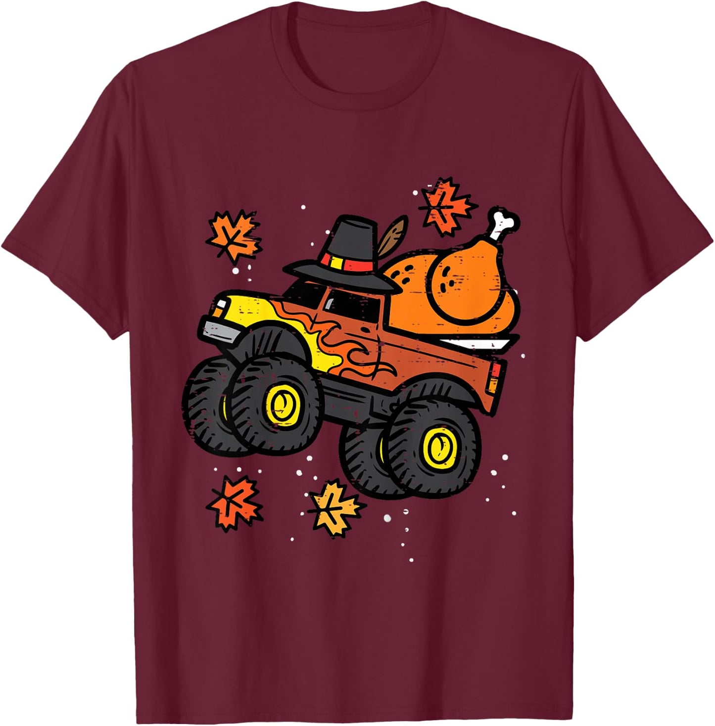 Kids Thanksgiving Monster Truck Turkey Fall Boys Kids Toddler T-Shirt - T-Shirt | Maroon