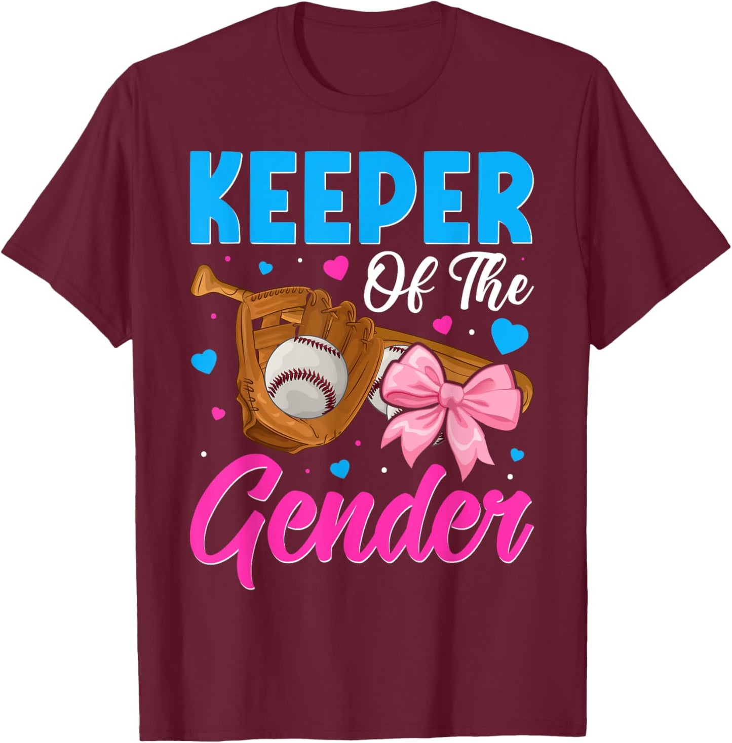 Keeper Of The Gender Baseball or Bows Gender Reveal Party T-Shirt - T-Shirt | Maroon