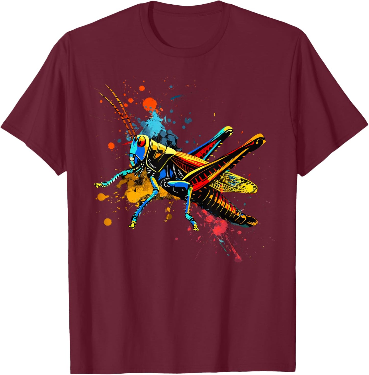 Cool Grasshopper on colorful painted Grasshopper T-Shirt - T-Shirt | Maroon