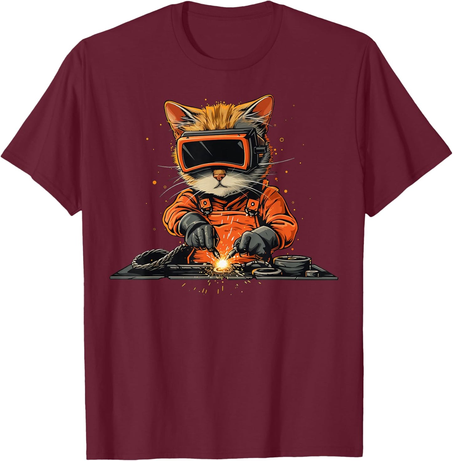 Funny Cat Welder T-Shirt - T-Shirt | Maroon