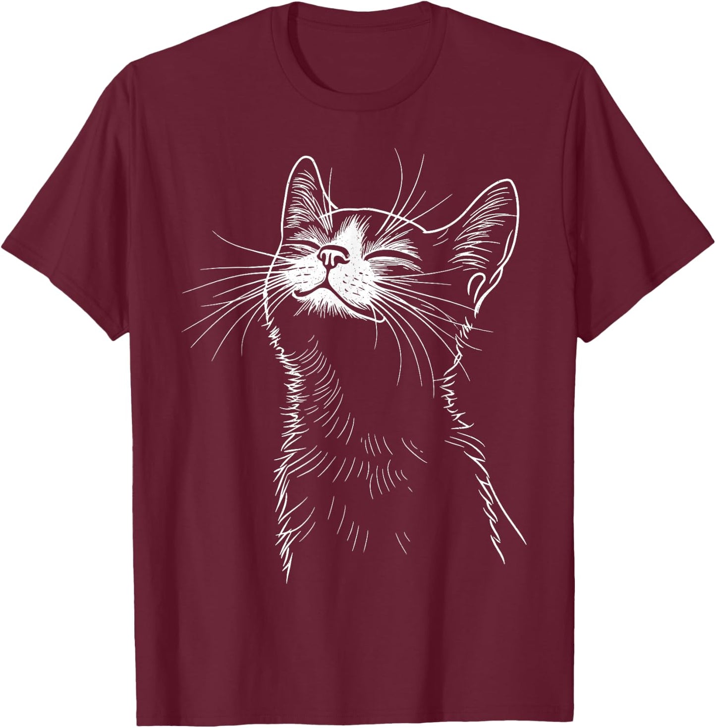 Smiling Cat Minimal – Subtle Cute Kitty T-Shirt - T-Shirt | Maroon