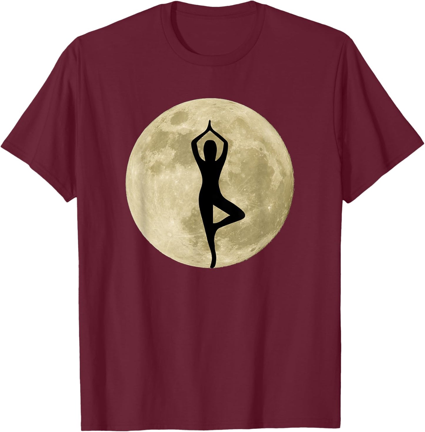 Yoga Pose Tree Vrikshasana Asana Full Moon T-Shirt - T-Shirt | Maroon