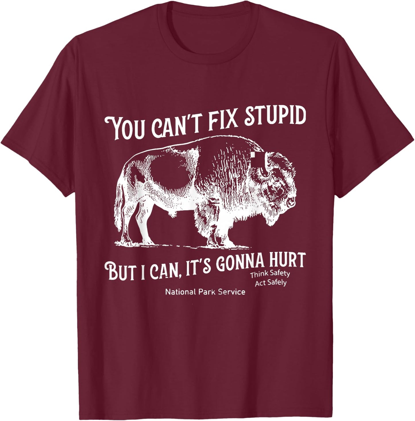 You Can't Fix Stupid But I Can It's Gonna Hurt Think Safety T-Shirt - T-Shirt | Maroon