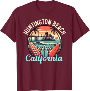 Huntington Beach California, Los Angeles, Surfer Retro Gifts T-Shirt - T-Shirt | Maroon