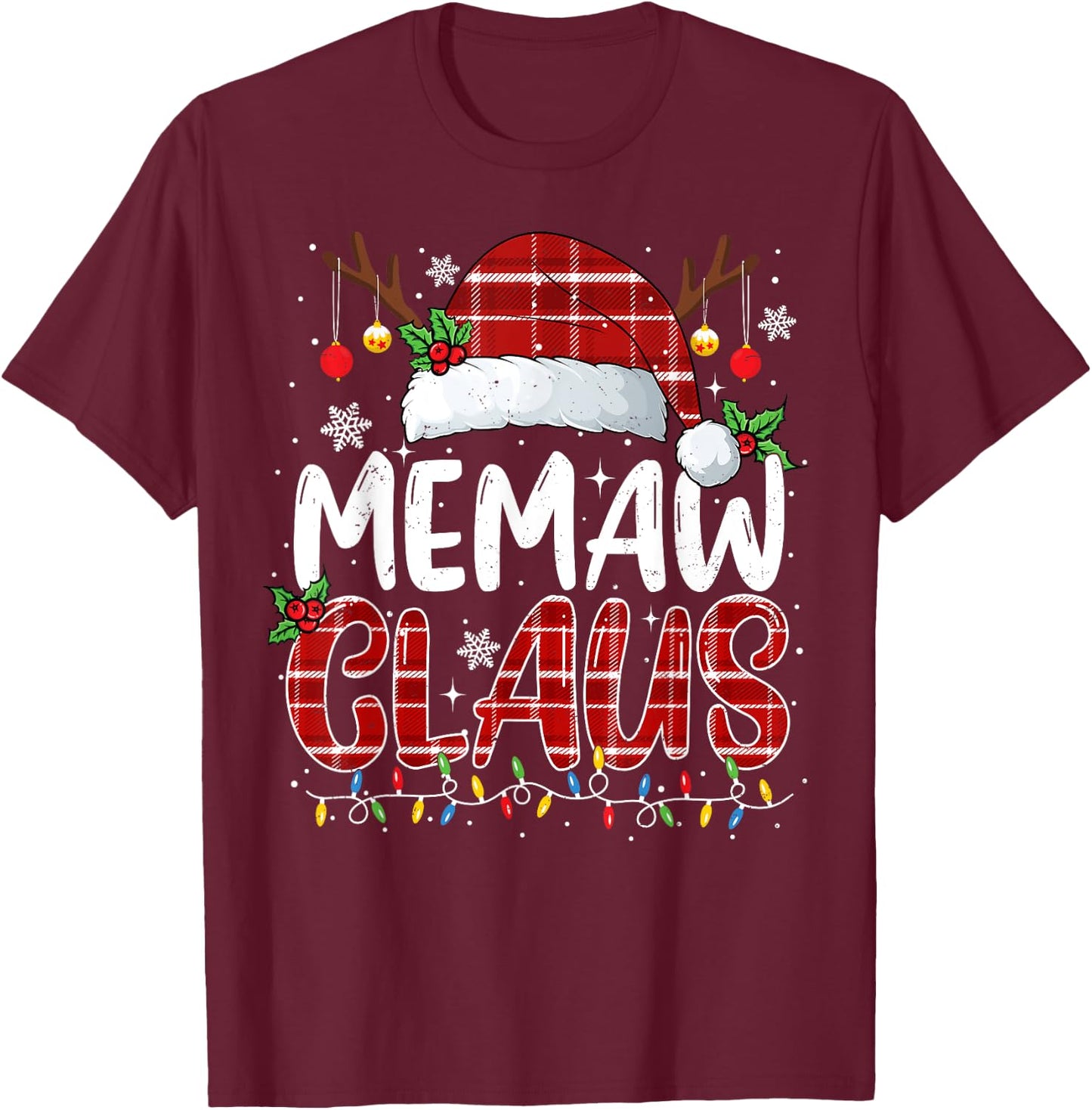 Memaw Claus Christmas Lights Pajama Family Matching T-Shirt - T-Shirt | Maroon