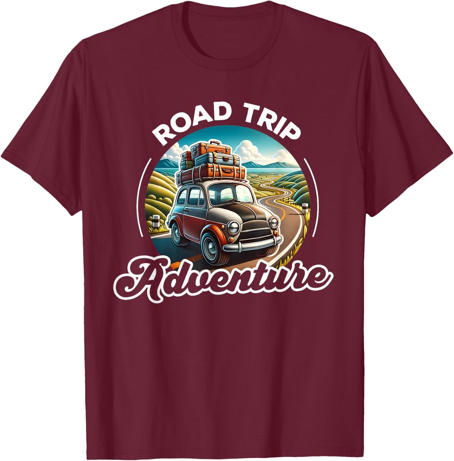 Road Trip Adventure Car, Family Vacation Trip, Summer Vacay T-Shirt - T-Shirt | Maroon