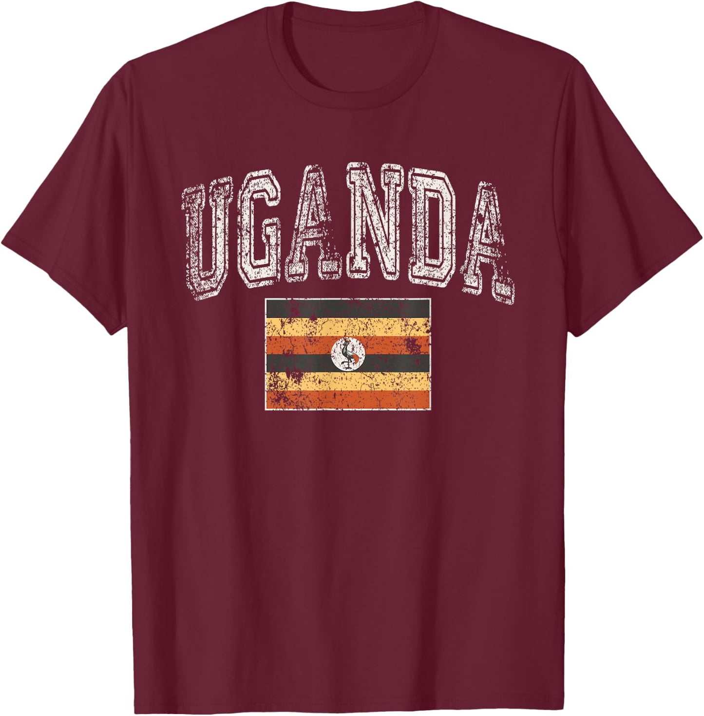 Vintage Retro Faded Uganda Flag Ugandan Pride T-Shirt - T-Shirt | Maroon