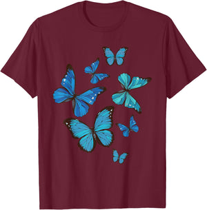 Blue Morpho Butterfly Swarm Lepidoptera Lover Entomologist T-Shirt - T-Shirt | Maroon