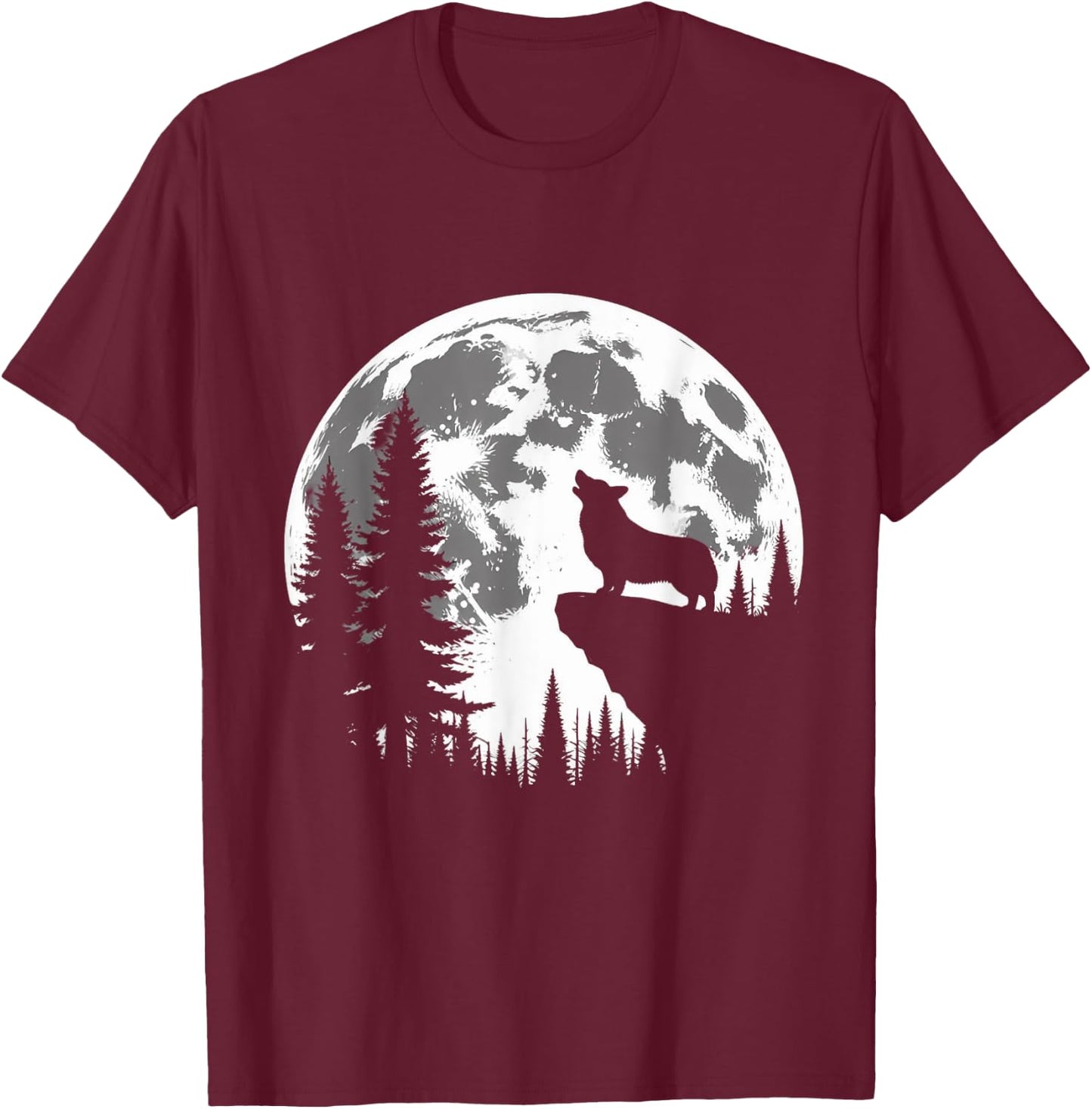 Corgi Dog Moon Howl in Forest Halloween Costume Men Women Kids T-Shirt - T-Shirt | Maroon