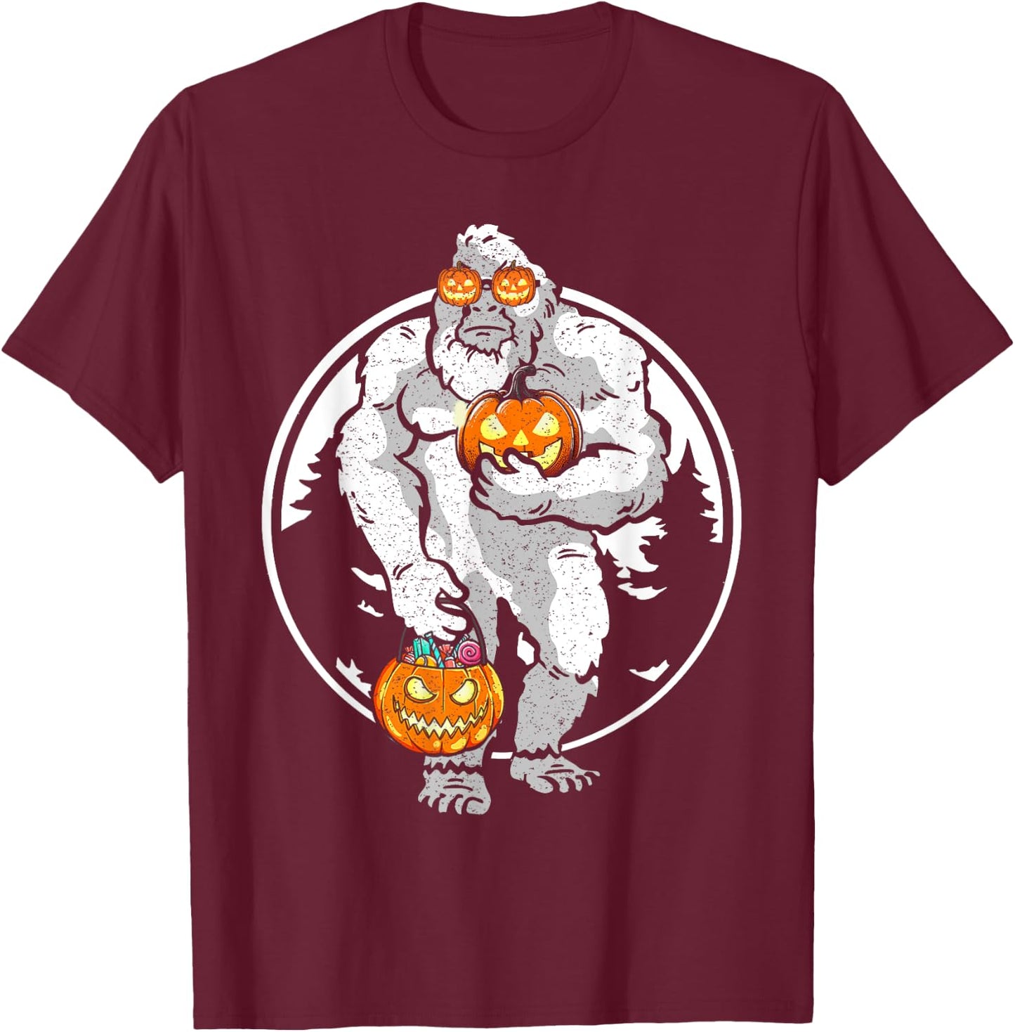 Bigfoot Yeti Pumpkin Candy Funny Halloween Sasquatch Costume T-Shirt - T-Shirt | Maroon