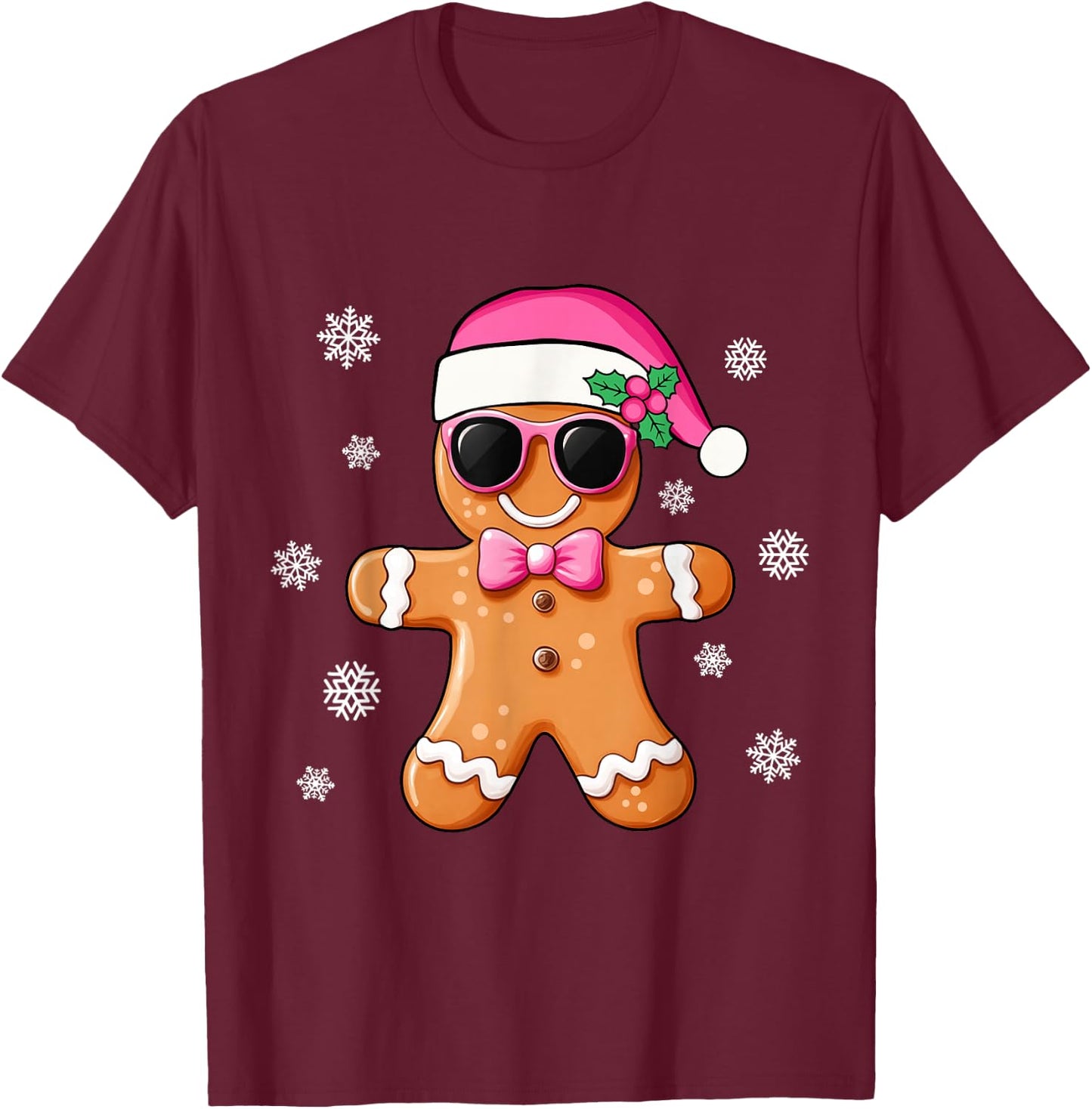 Gingerbread Man Pink Christmas Cookie Costume Baking Team T-Shirt - T-Shirt | Maroon