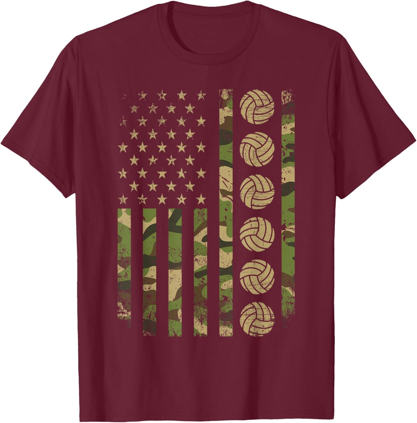 Patriotic Volleyball Player Camo American Flag Volleyball T-Shirt - T-Shirt | Maroon