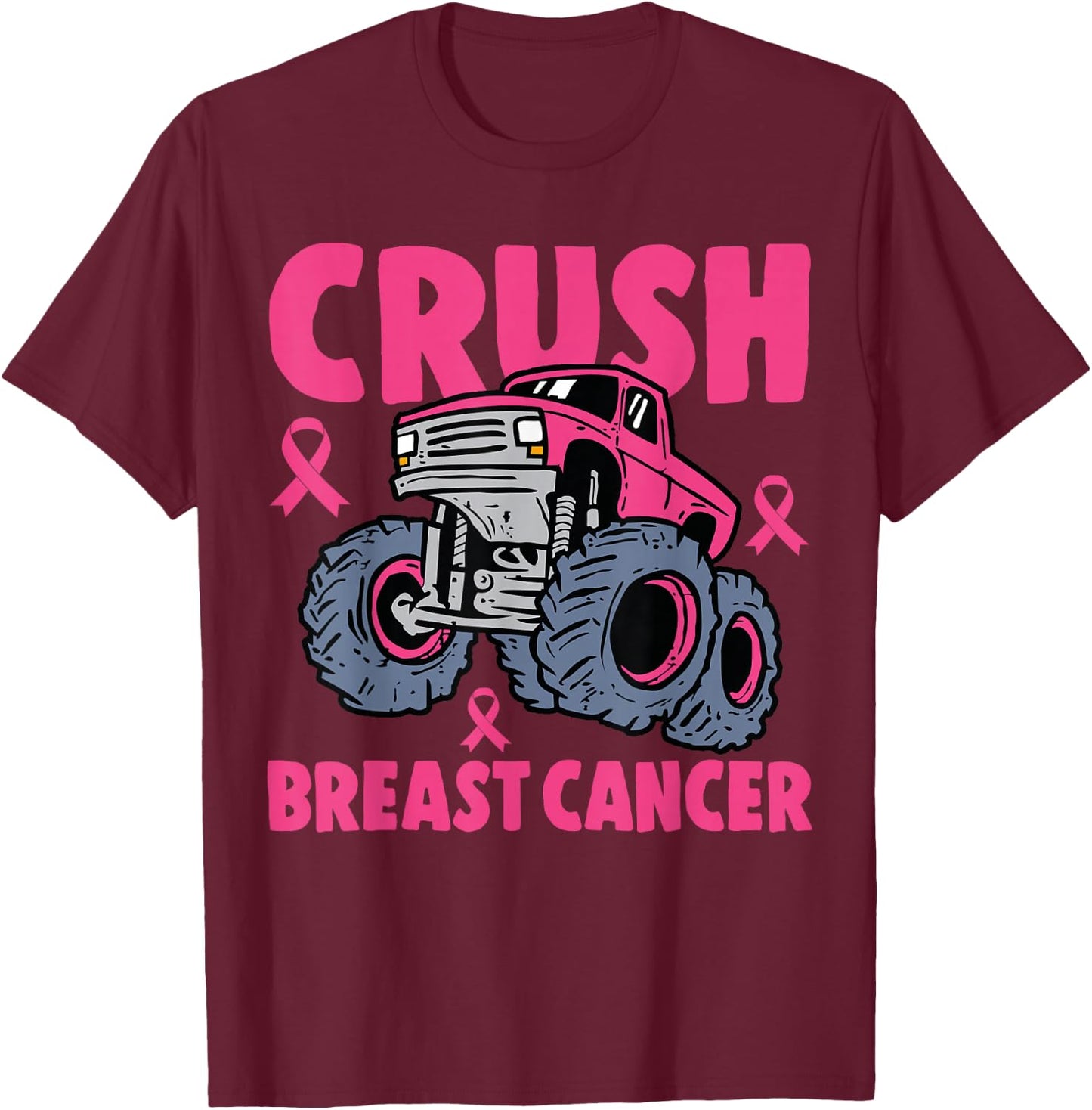 Crush Breast Cancer Awareness Monster Truck kids Boys Girls T-Shirt - T-Shirt | Maroon