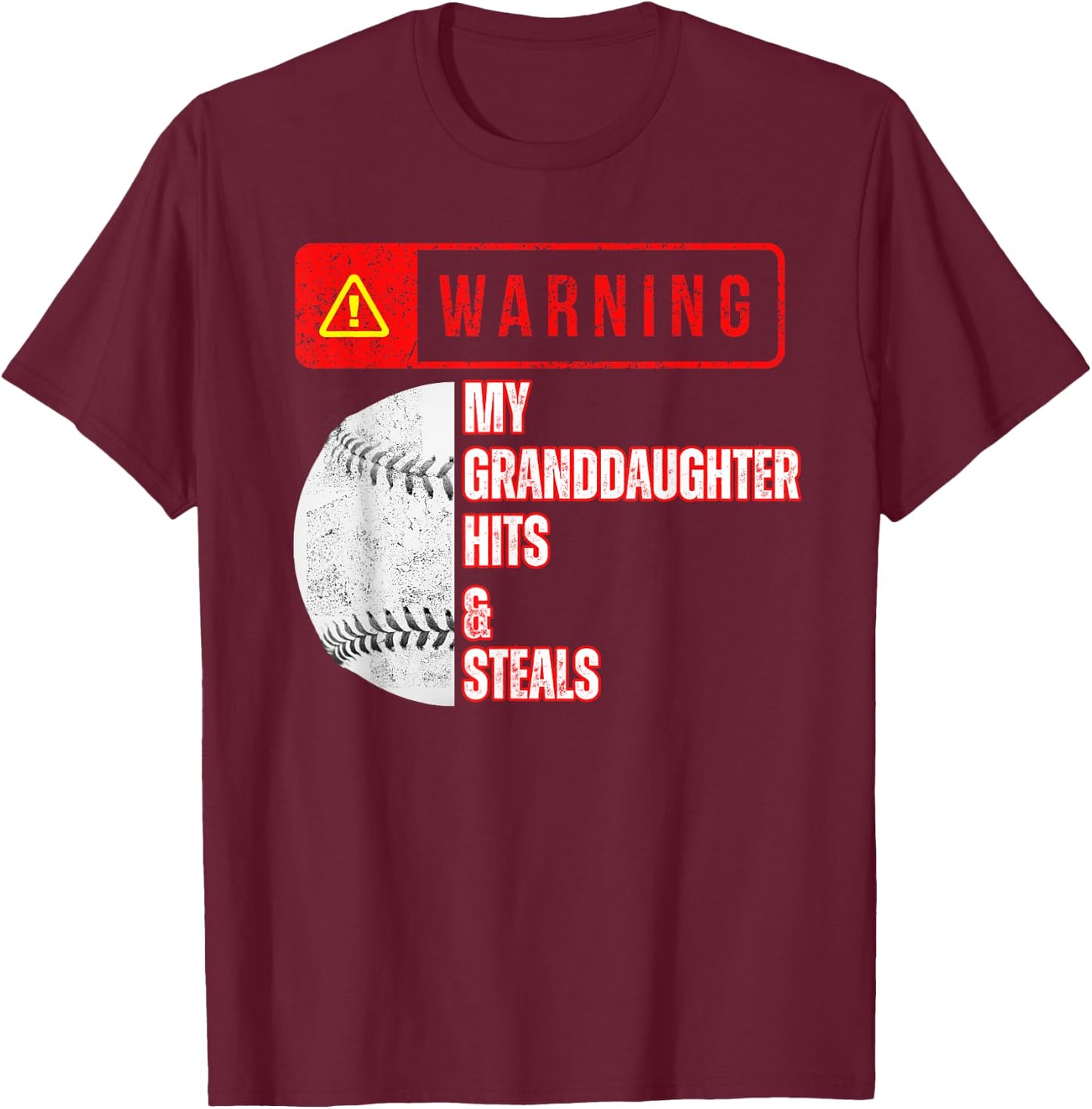 Warning My Granddaughter Hits & Steals Funny Baseball T-Shirt - T-Shirt | Maroon