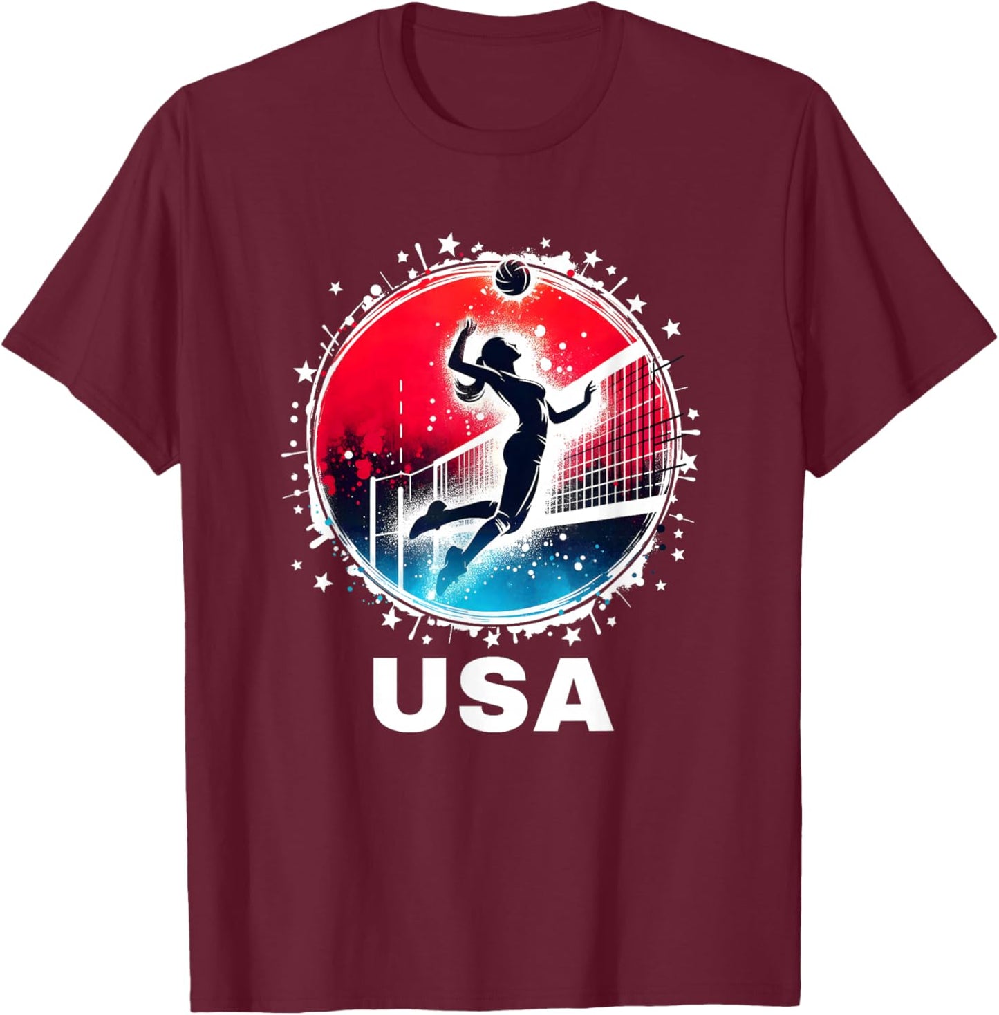Volleyball USA Go USA Team USA Flag Women Volleyball T-Shirt - T-Shirt | Maroon