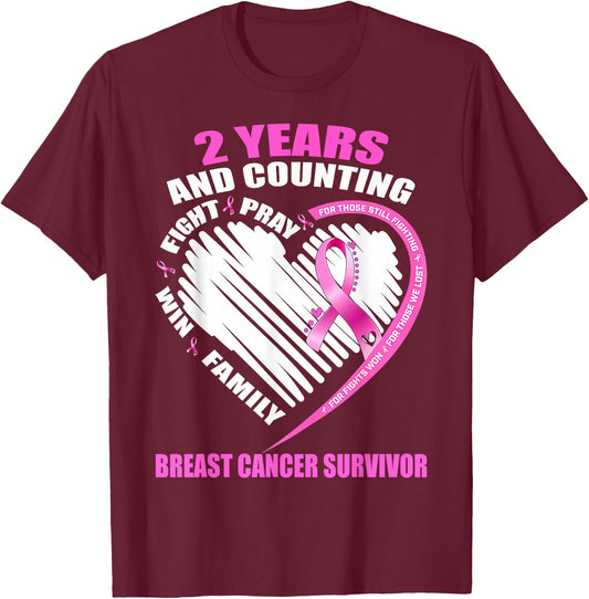 2 Years Cancer Free Gifts 2 Year Breast Cancer Survivor T-Shirt - T-Shirt | Maroon