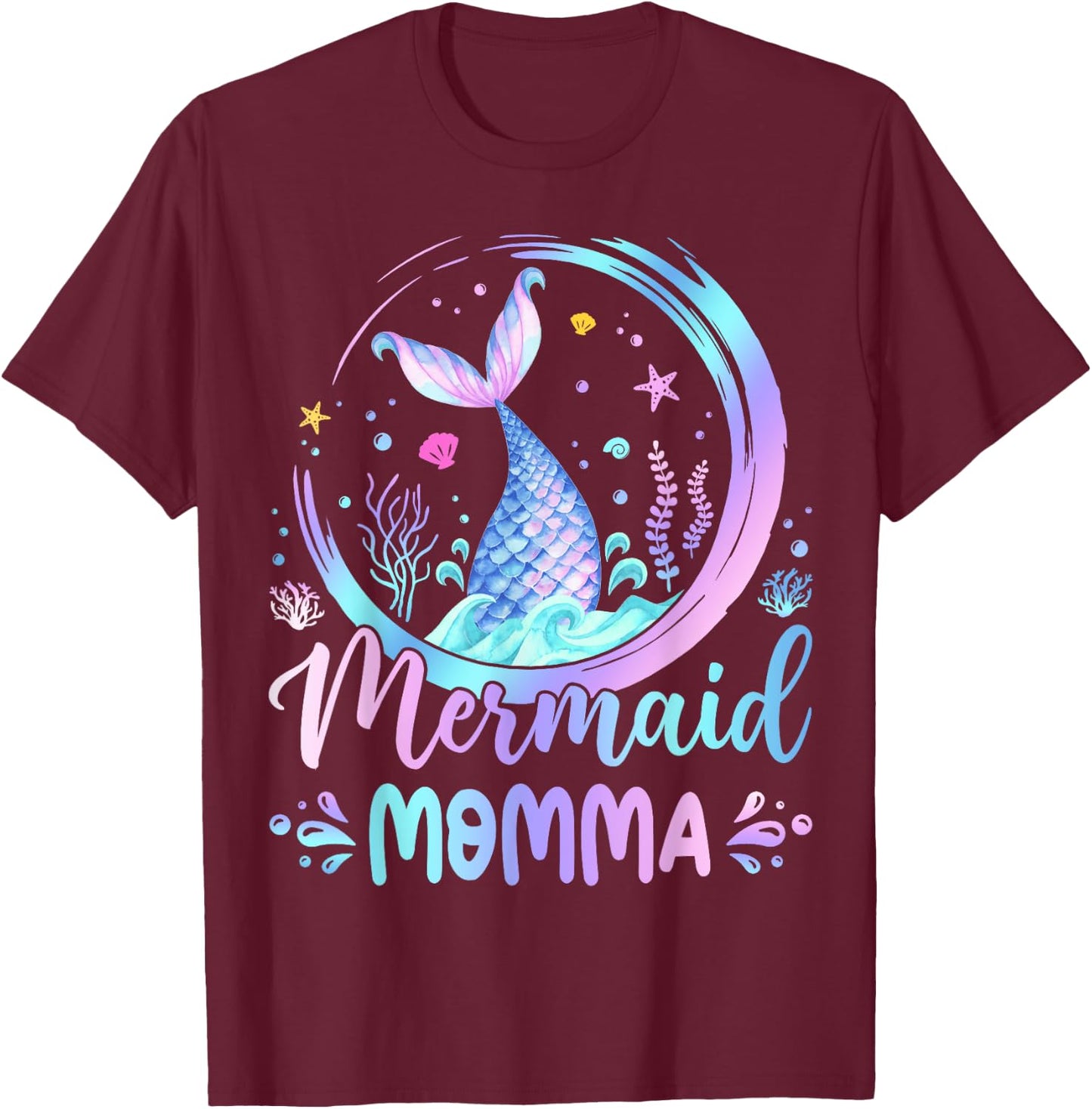 Mermaid Momma Family Matching Birthday Party T-Shirt - T-Shirt | Maroon