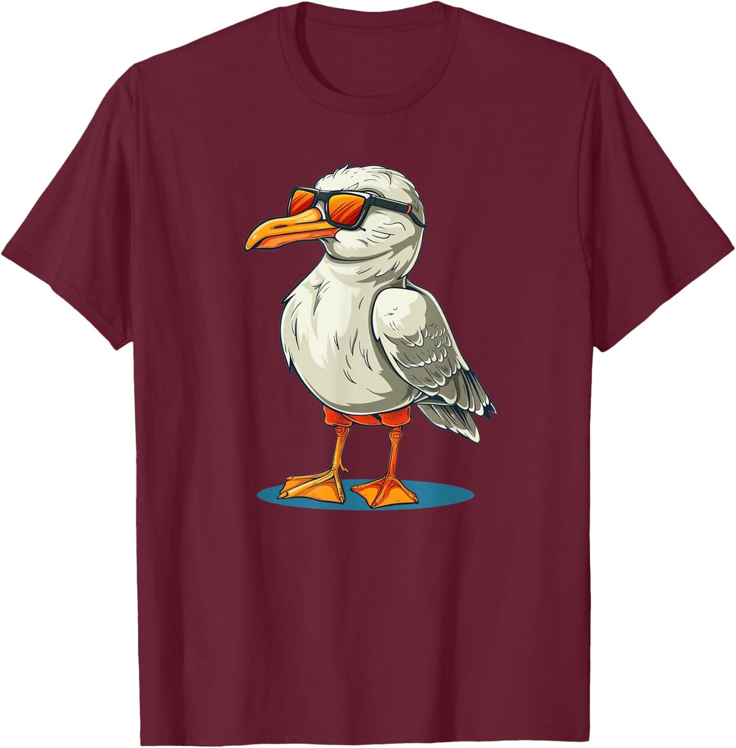 Funny Seagull in Shorts Outfit for Boys and Girls T-Shirt - T-Shirt | Maroon