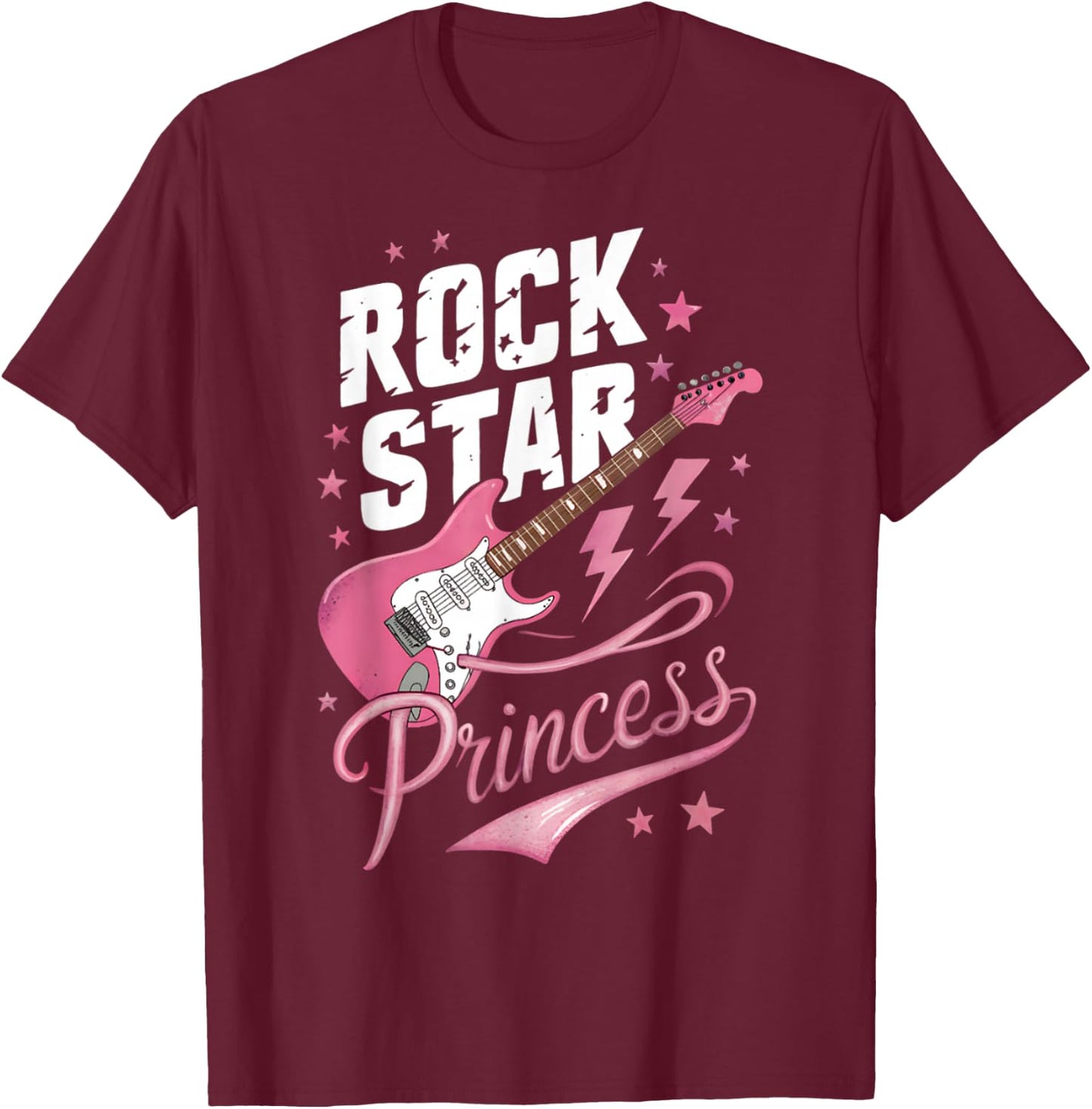 Girls Women's Teen Rock Star Princess Electric Guitar Design T-Shirt - T-Shirt | Maroon