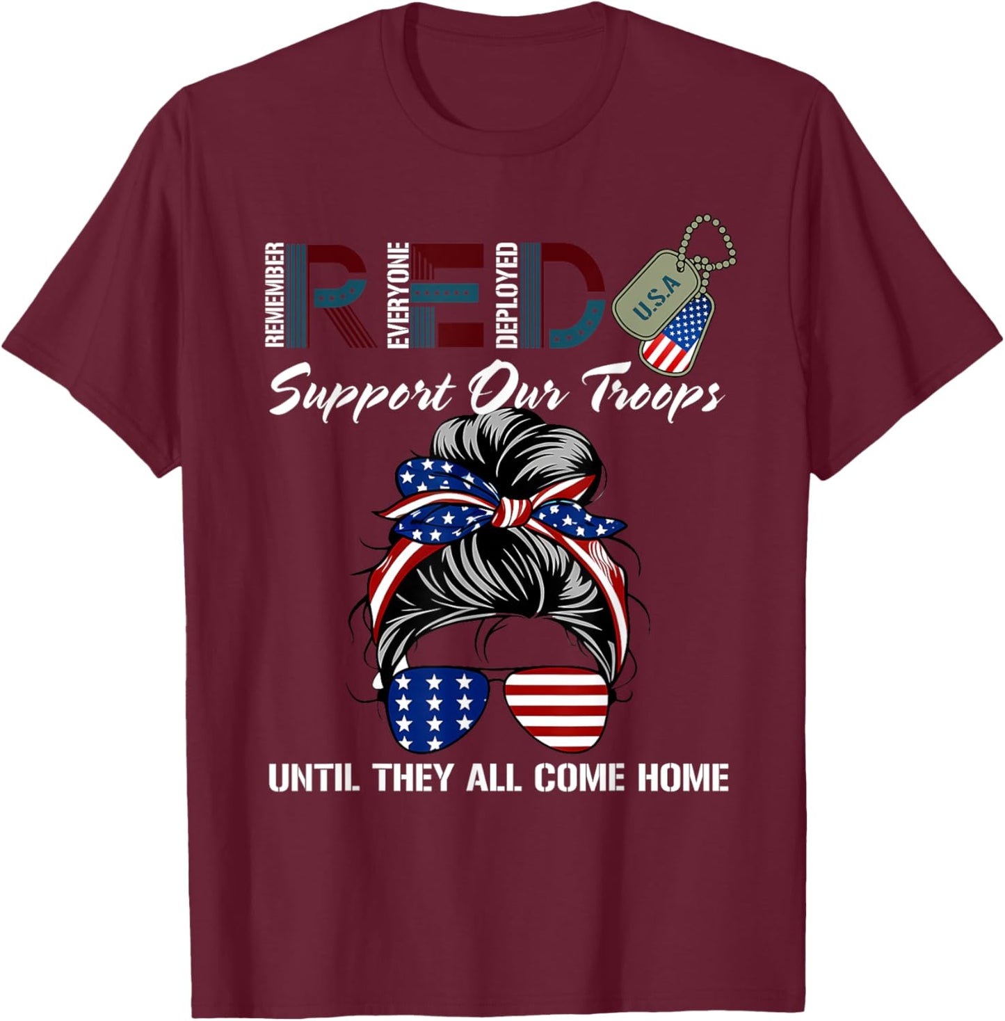 On Friday We Wear Red Friday Military Support troops US Flag T-Shirt - T-Shirt | Maroon