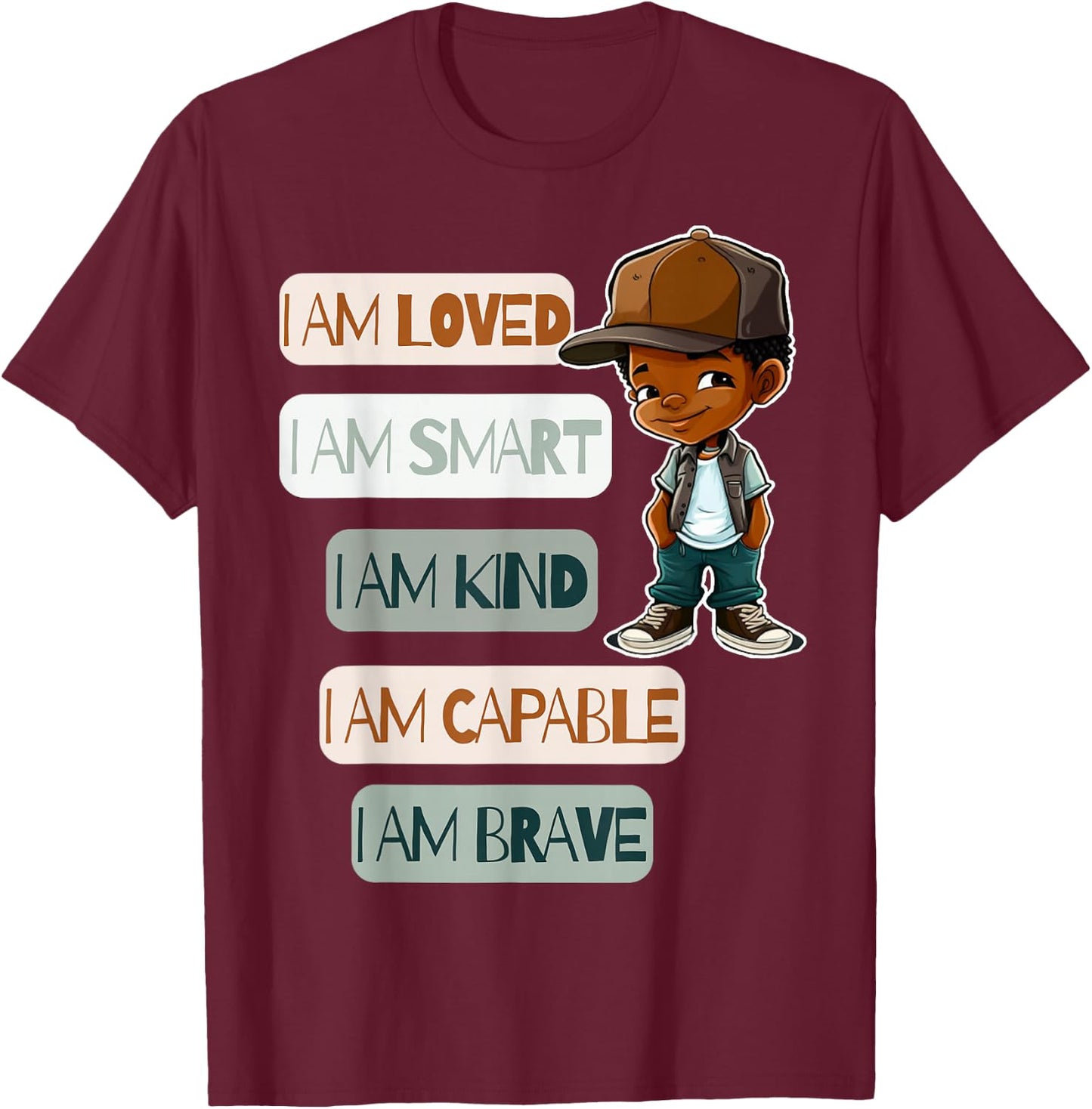 Positive Affirmations for African American Boys T-Shirt - T-Shirt | Maroon