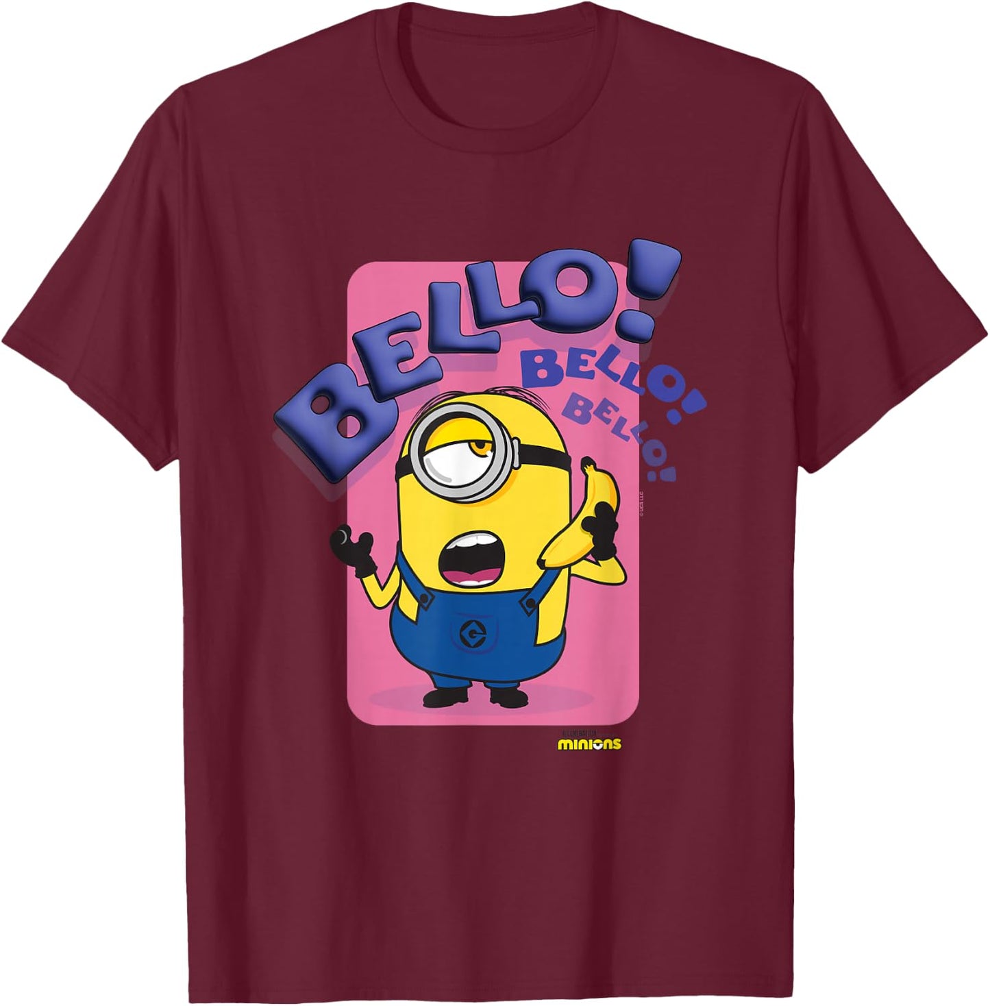 Minions Bello! Bello! Bello! Stuart Talking On Banana Phone T-Shirt - T-Shirt | Maroon