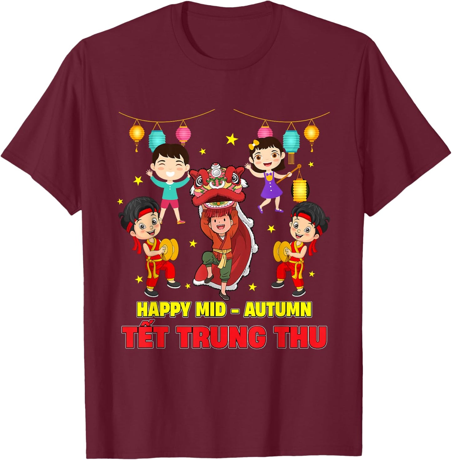 Tet Trung Thu Vietnamese Mid-Autumn Festival Lion Dance T-Shirt - T-Shirt | Maroon