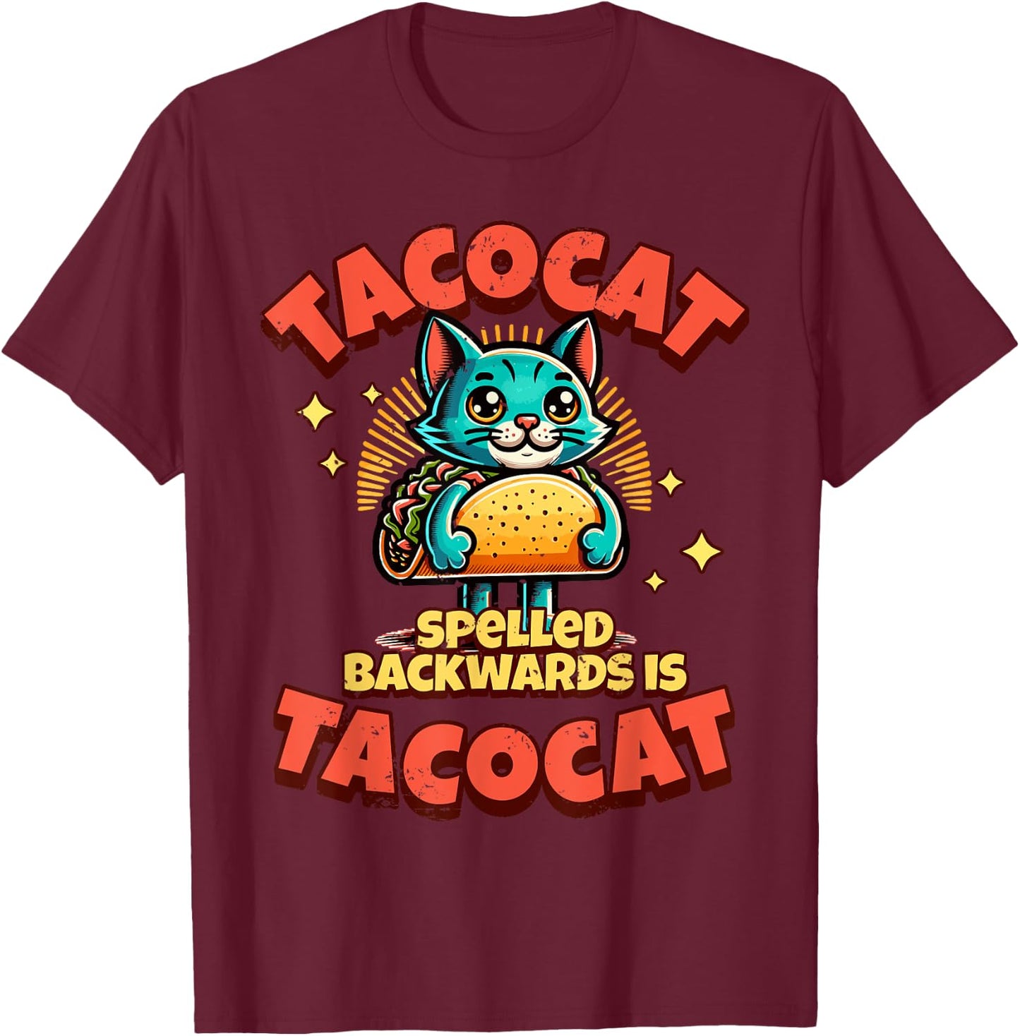Retro Tacocat Spelled Backwards Is Taco Cat , Cute Paws Women Girls Kids T-Shirt - T-Shirt | Maroon