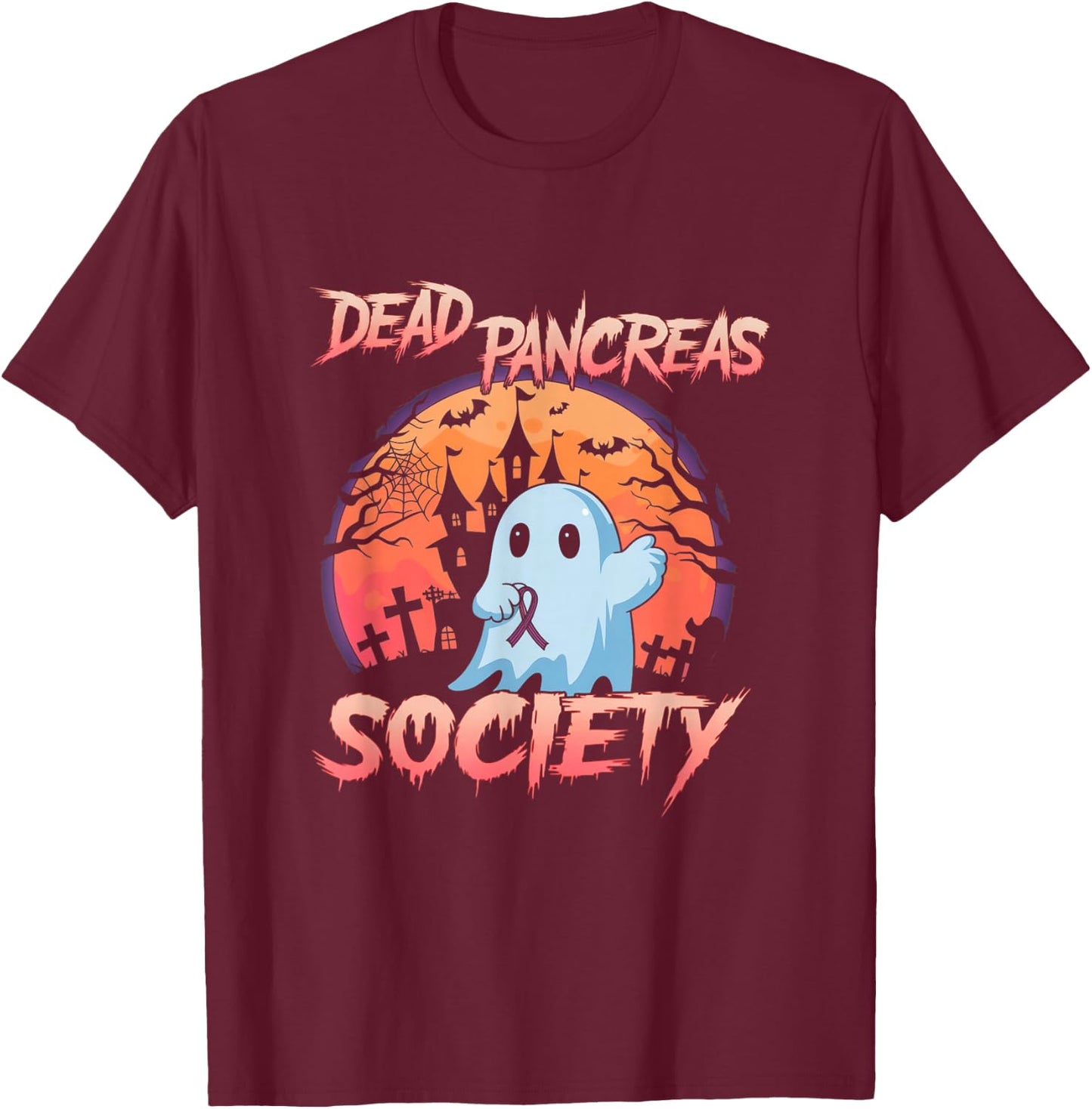 Diabetes Awareness Dead Pancreas Society Ghost Halloween T-Shirt - T-Shirt | Maroon