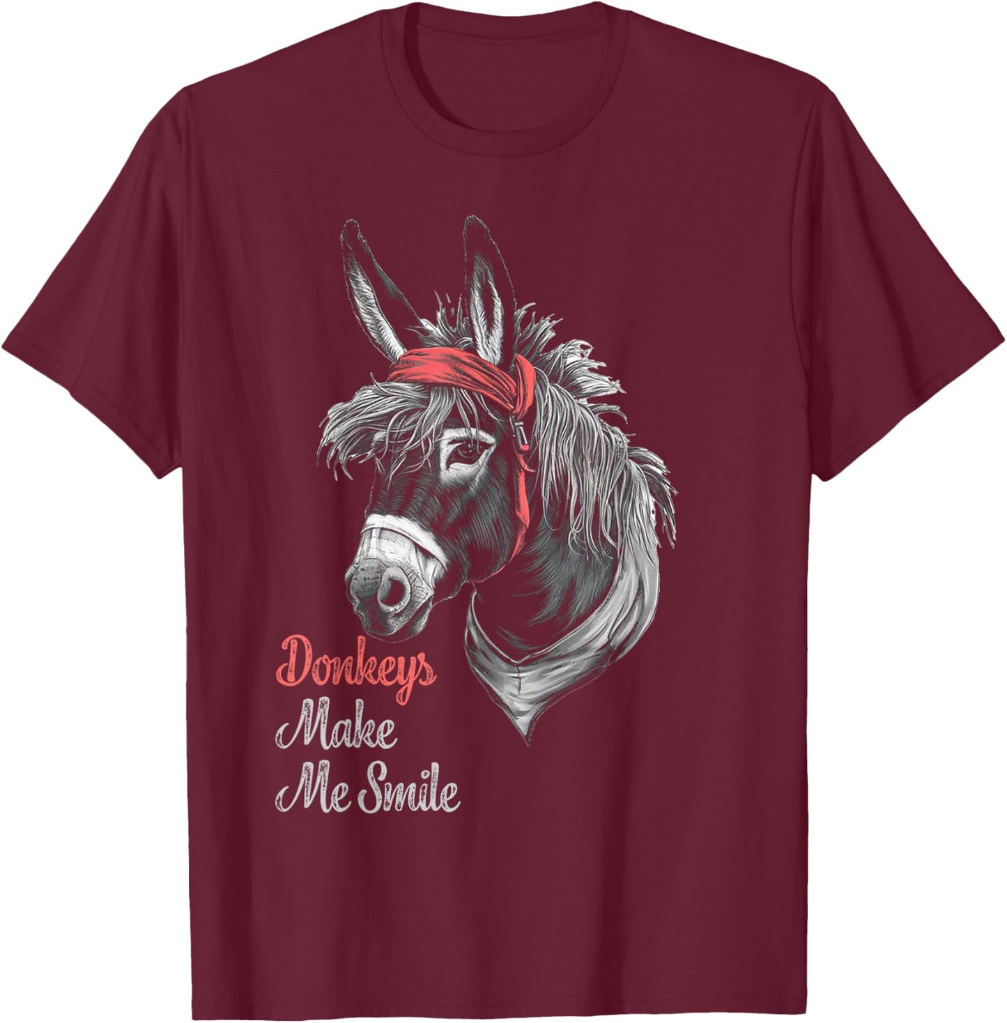 Donkeys Make Me Smile Cute Miniature DonkeyTail Red Bandana T-Shirt - T-Shirt | Maroon