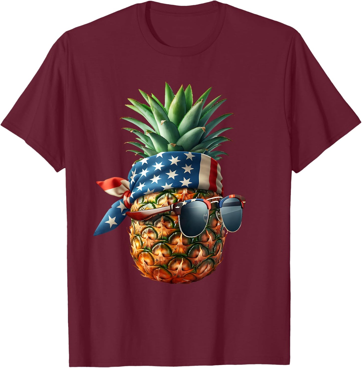 Pineapple with Bandana Sunglasses American Flag 4th of July Kids Men T-Shirt - T-Shirt | Maroon