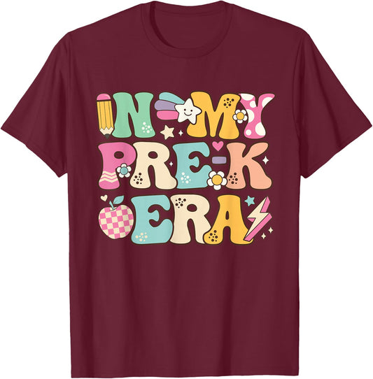 In My Pre-K Era Girl Back To School Cute PreSchool Teacher T-Shirt - T-Shirt | Maroon