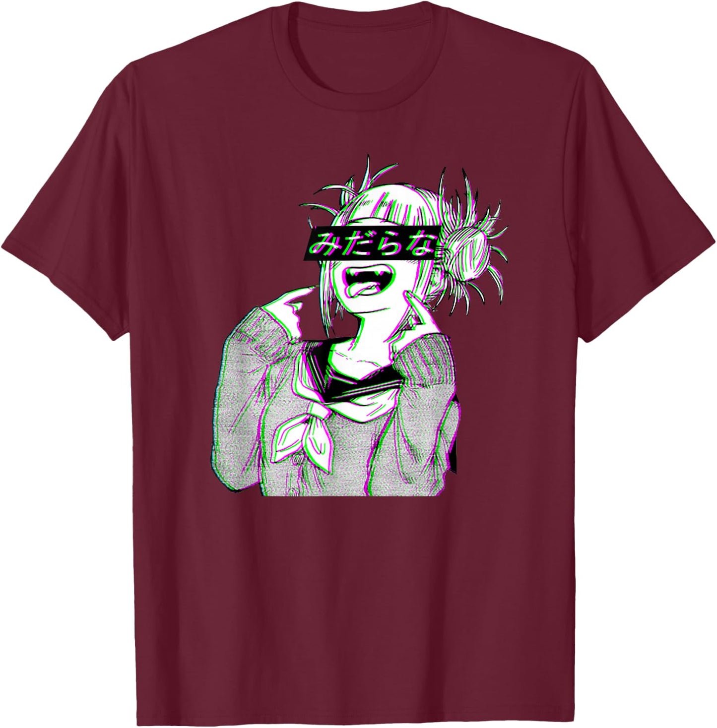 Waifu Anime Neko | Vaporwave | Glitch Manga Girl T-Shirt - T-Shirt | Maroon