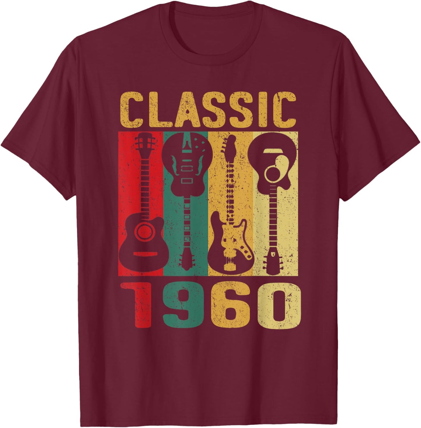 Vintage 1960 Funny 65 Birthday For Guitar Lover T-Shirt - T-Shirt | Maroon