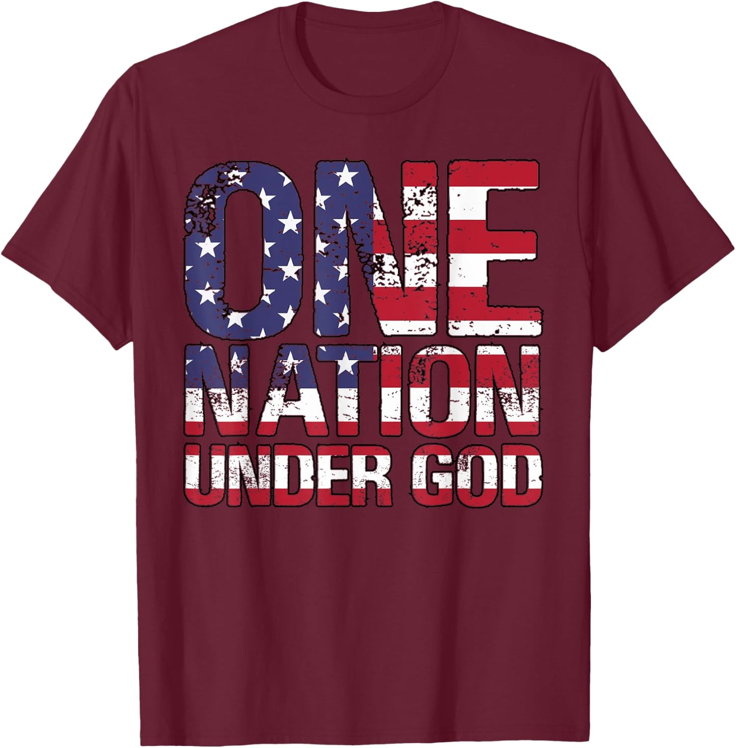 ONE NATION UNDER GOD Flag 4th Of July Patriotic Christian T-Shirt - T-Shirt | Maroon