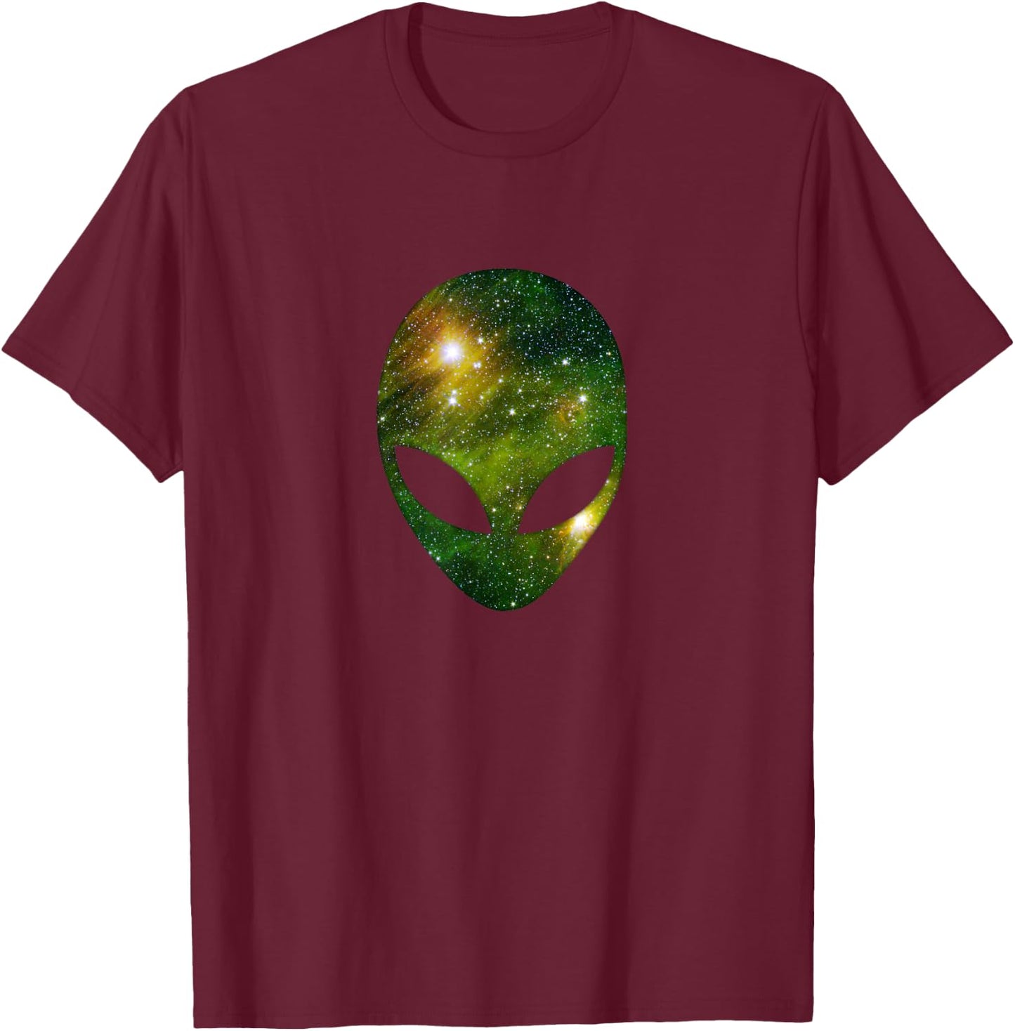 Cosmic Alien Head - Green Ufo Scifi Galaxy T-Shirt - T-Shirt | Maroon