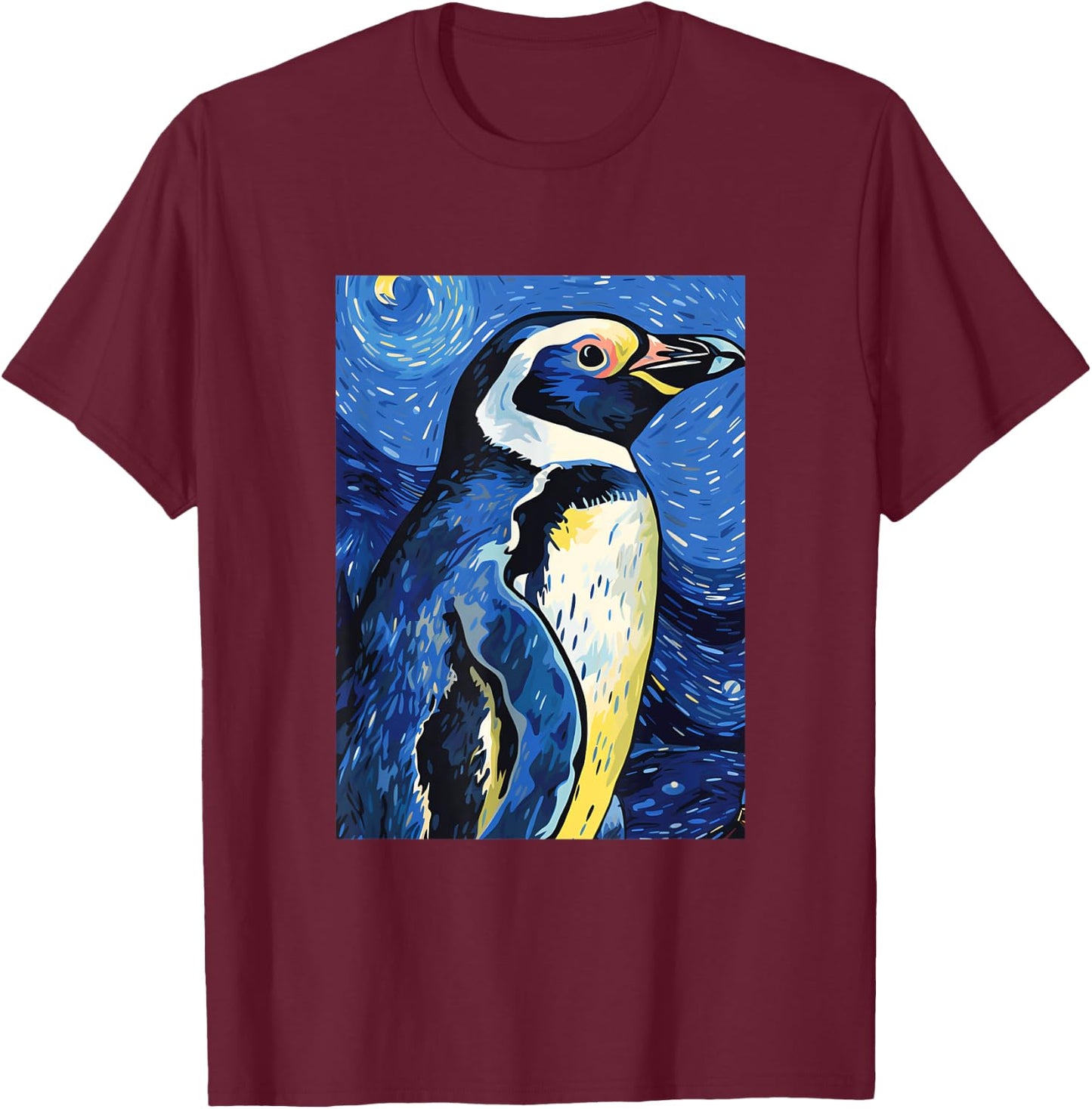 Magellanic Penguin Starry Night Painting Men Women Kids T-Shirt - T-Shirt | Maroon