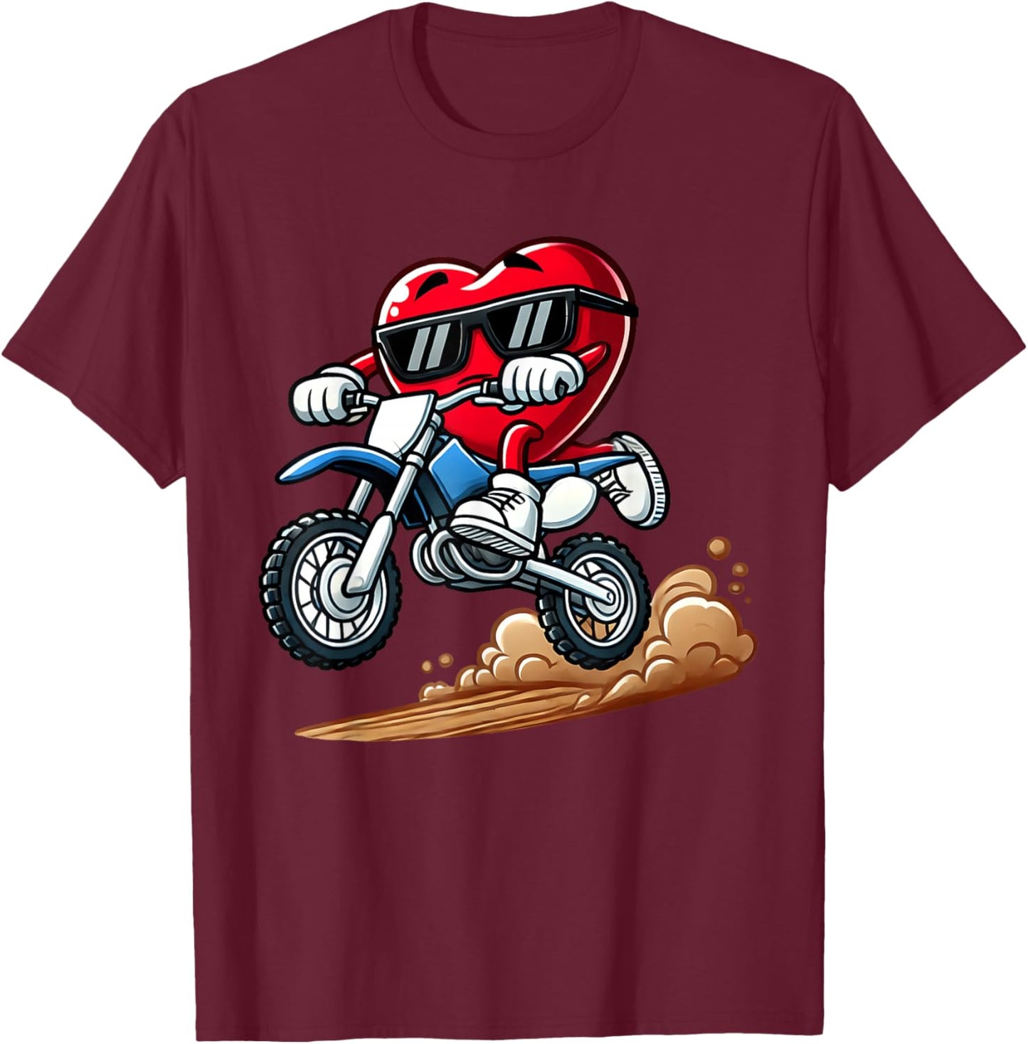 Valentine's Day Red Heart Dirt Bike Toddler Boys February T-Shirt - T-Shirt | Maroon