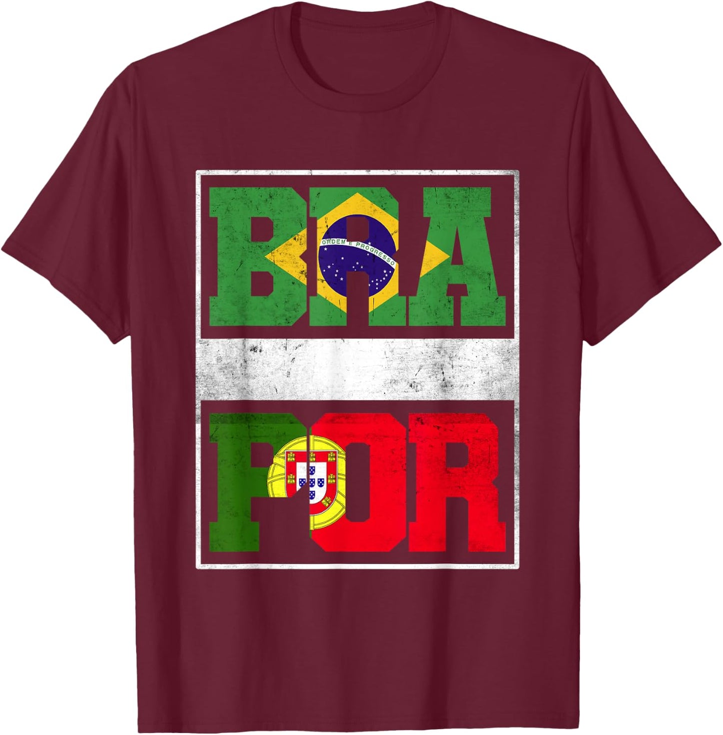 Brazil and Portugal Mix Heritage Brazilian Portuguese Roots T-Shirt - T-Shirt | Maroon