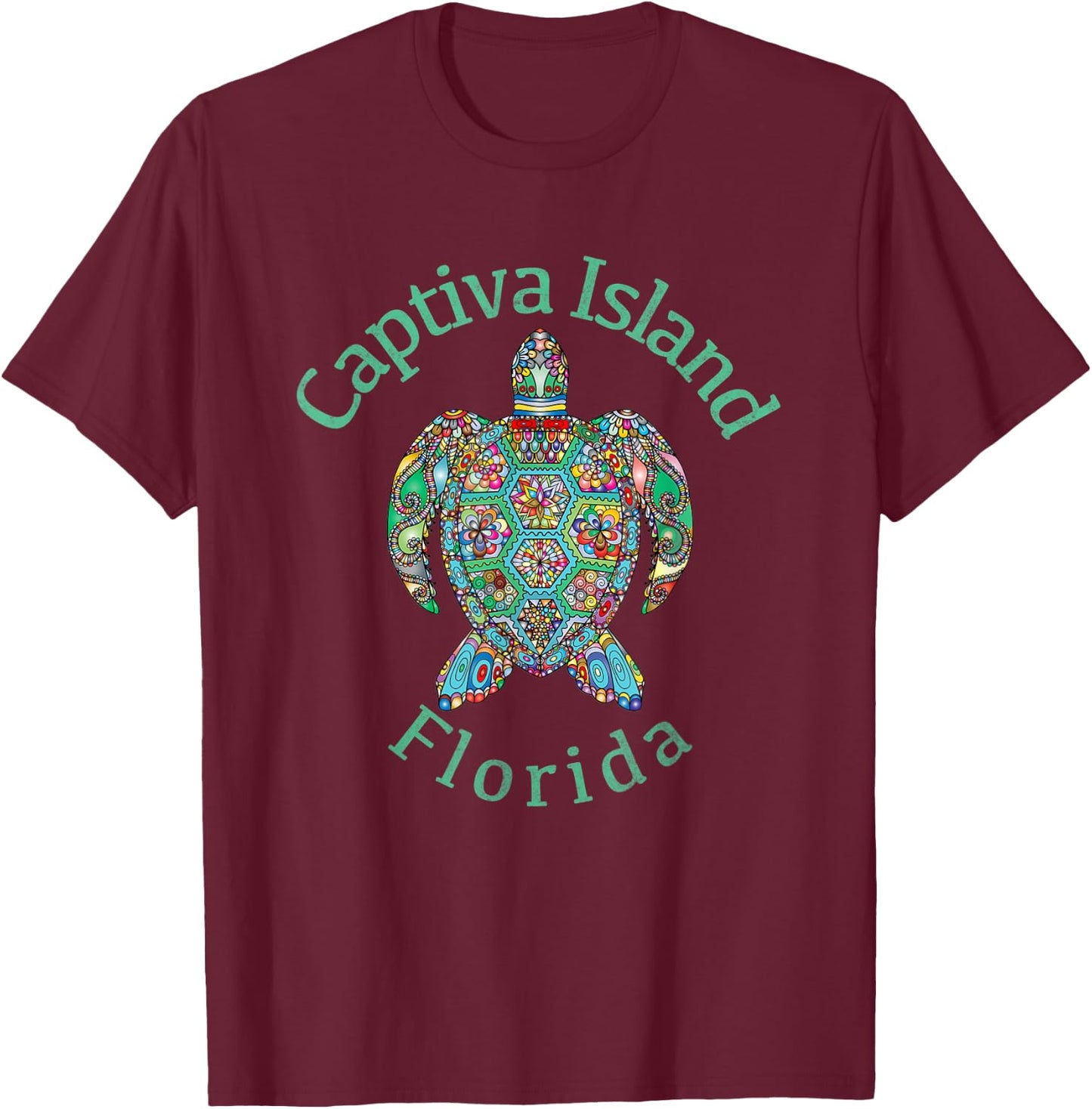 Captiva Island, Florida Tribal Turtle Gift T-Shirt - T-Shirt | Maroon