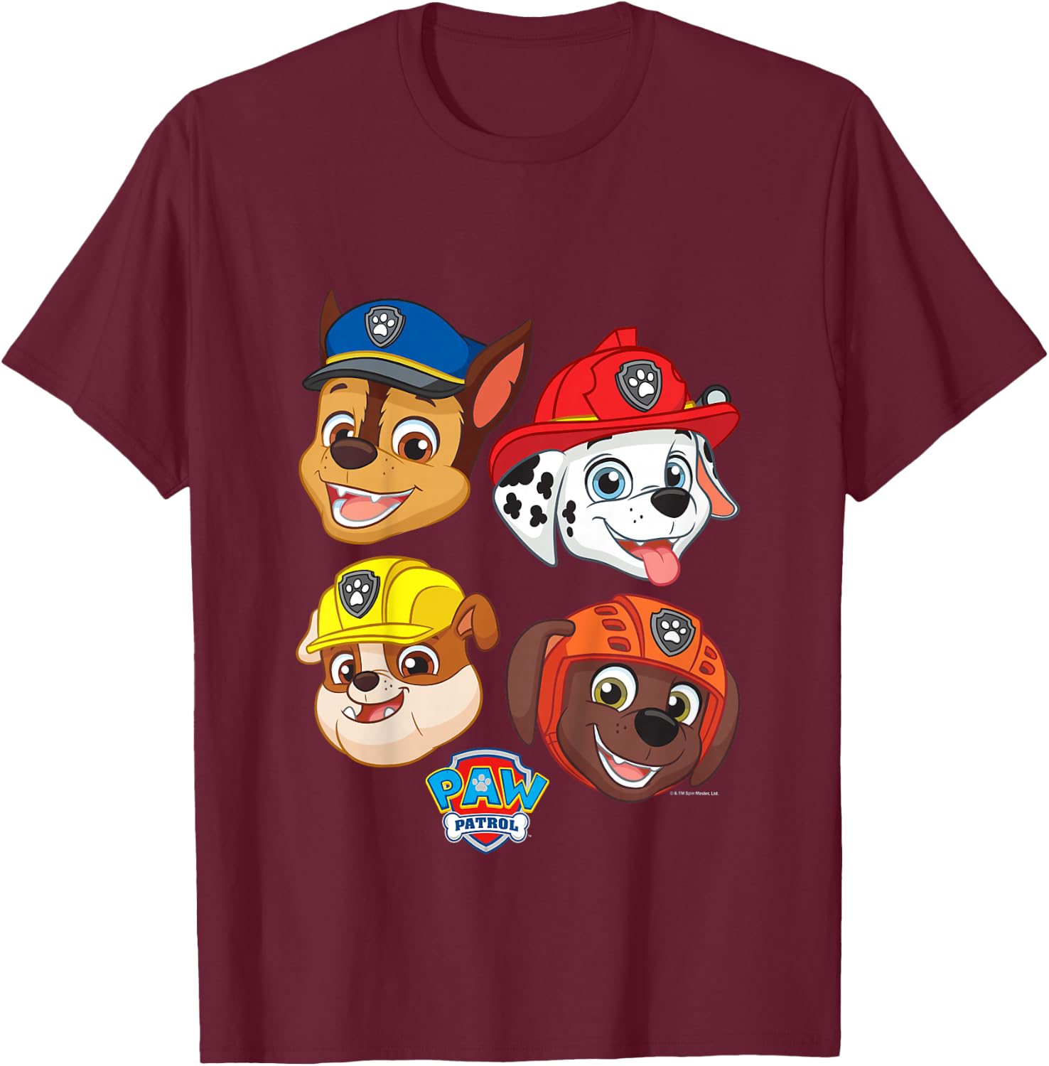 PAW Patrol Chase Marshall Rubble & Zuma Cute Faces Logo T-Shirt - T-Shirt | Maroon