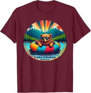 Lake Chelan, Washington Bear with Sunglasses Souvenir T-Shirt - T-Shirt | Maroon