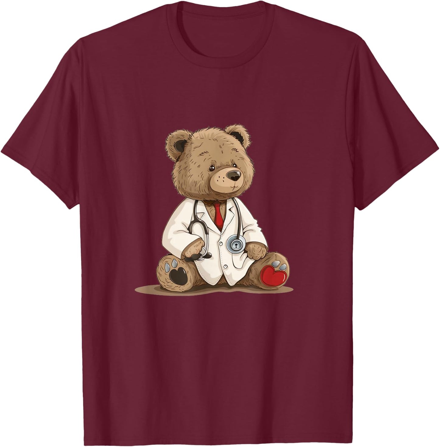 Cute Doctor Teddy Bear for Kids and Adults T-Shirt - T-Shirt | Maroon