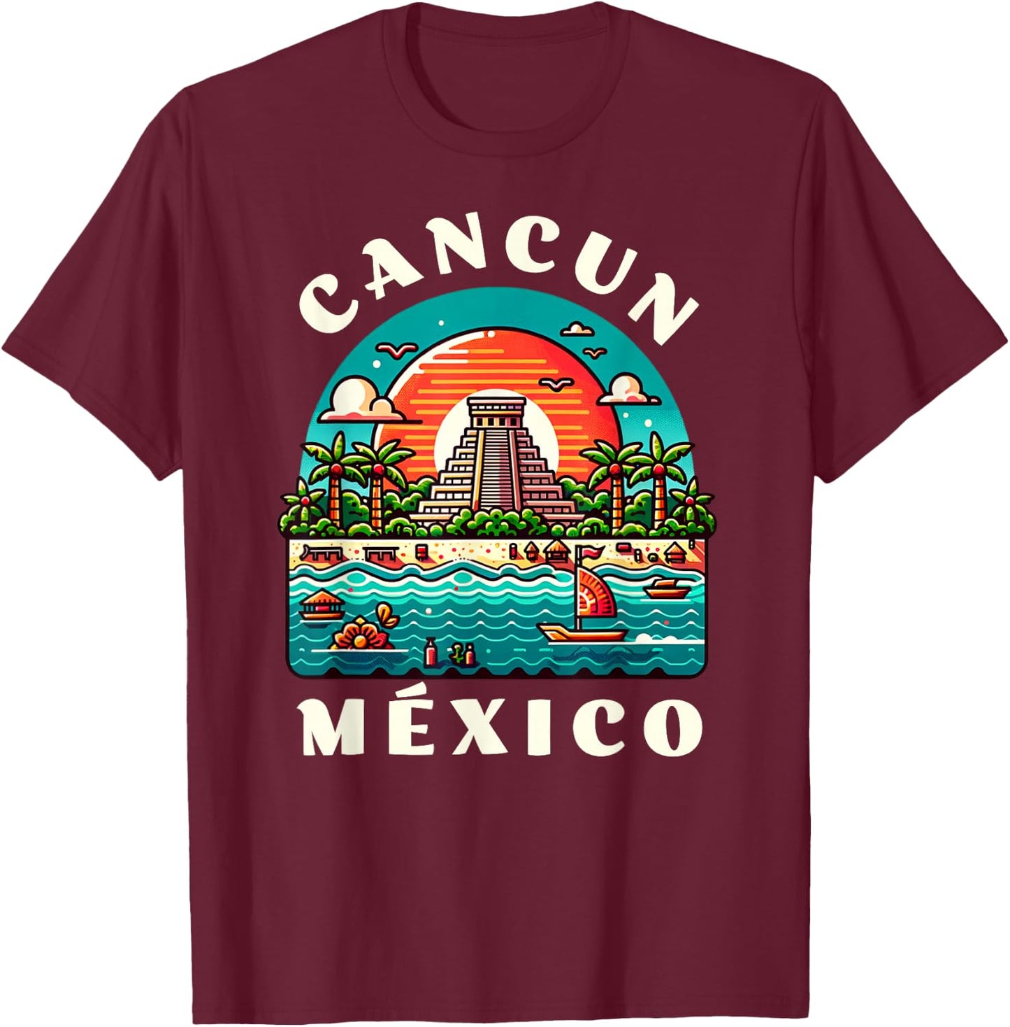 Cancun Mexico Chichen Itza Travelling Mexico Vacation T-Shirt - T-Shirt | Maroon