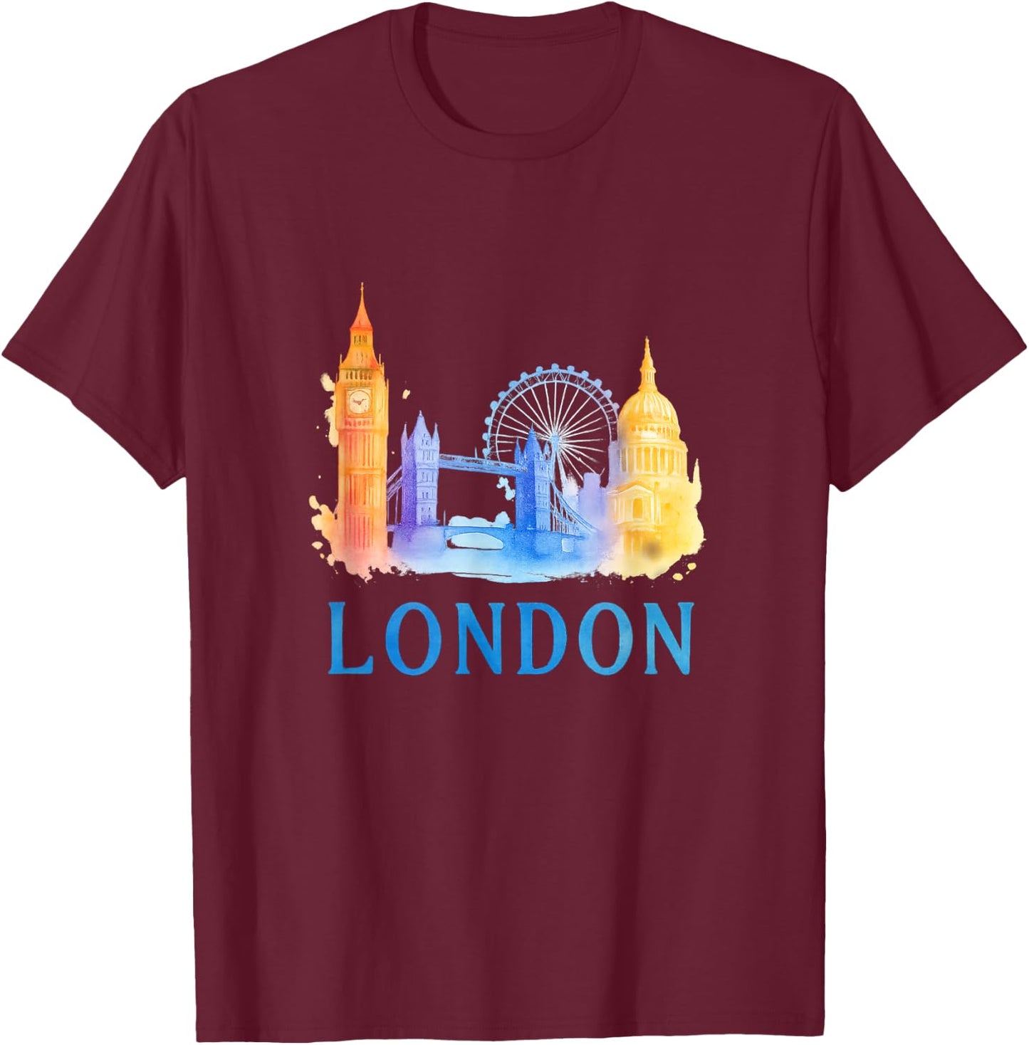 London Skyline–Big Ben-Tower Bridge-London Eye T-Shirt - T-Shirt | Maroon